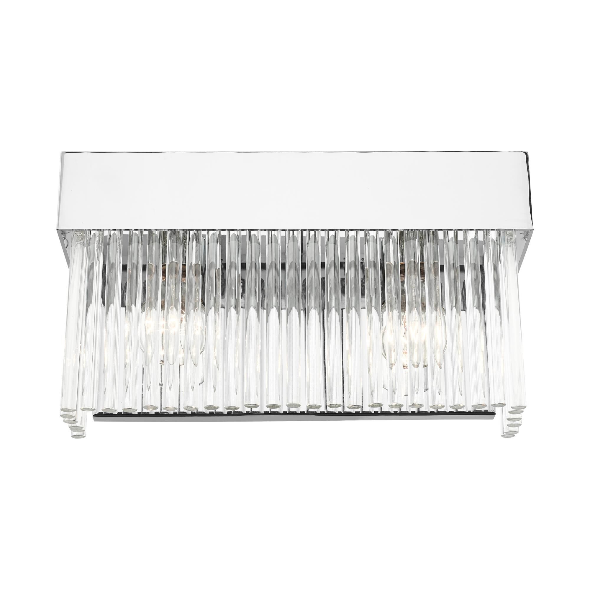 Shown in Polished Chrome finish and Polished Chrome Drum Shade With Clear Crystal Rods glass and Polished Chrome Drum  With Clear Crystal Rods shade