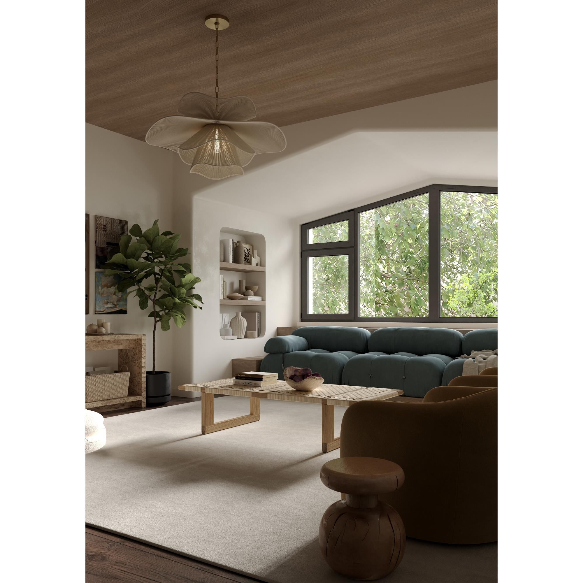 Shown in Aged Brass finish and Cotton String shade