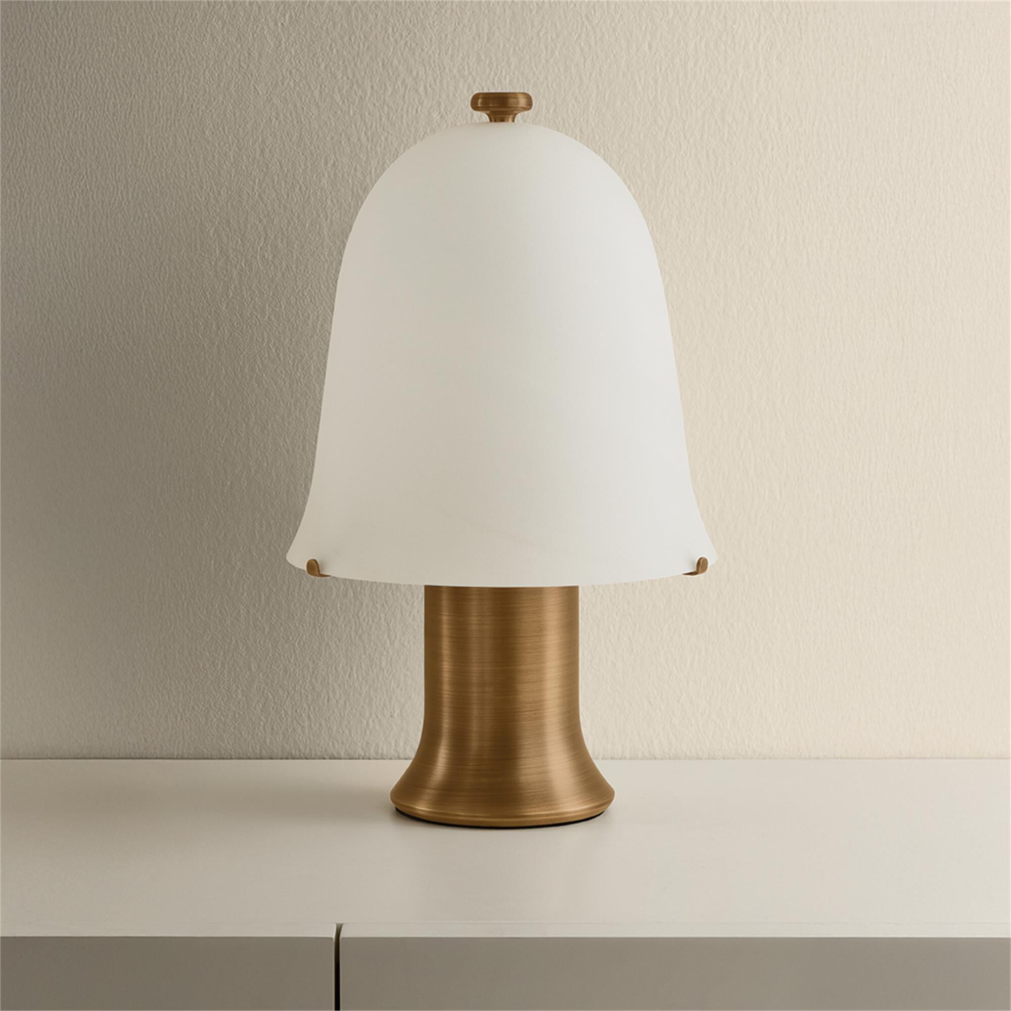 Shown in Patina Brass finish and Matte Cloud glass
