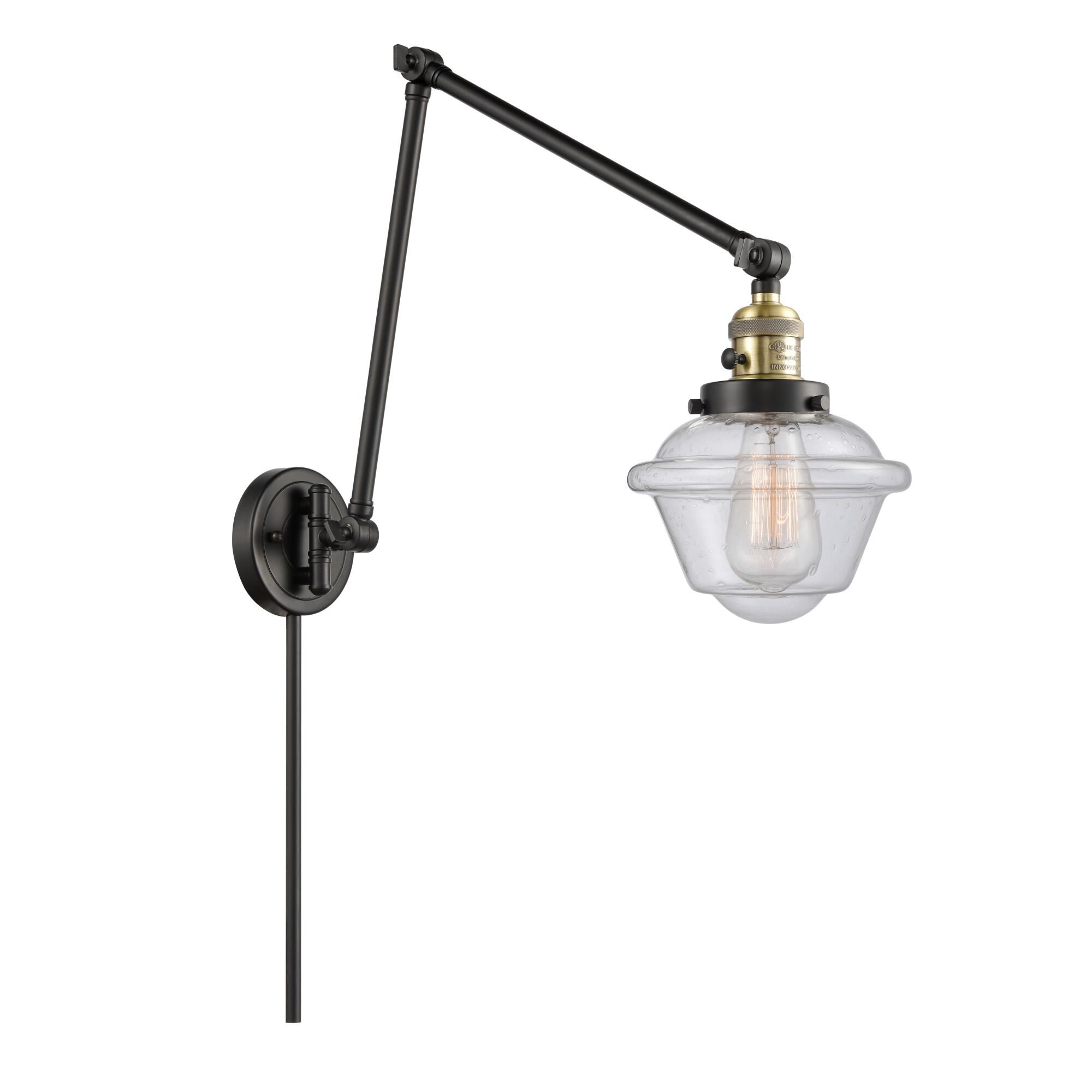 Shown in Black Antique Brass finish and Seedy Small Oxford glass