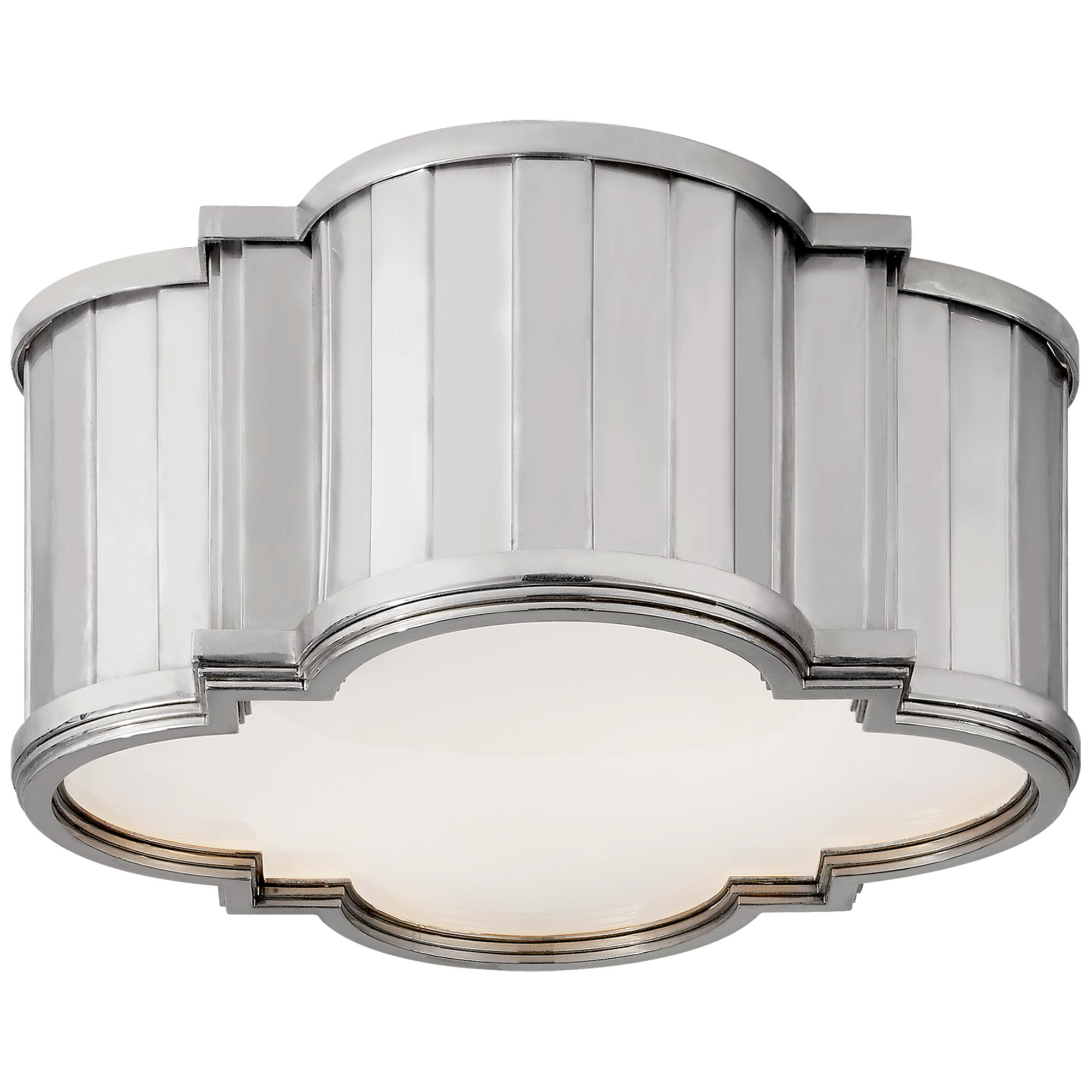 Shown in Polished Nickel finish and White glass