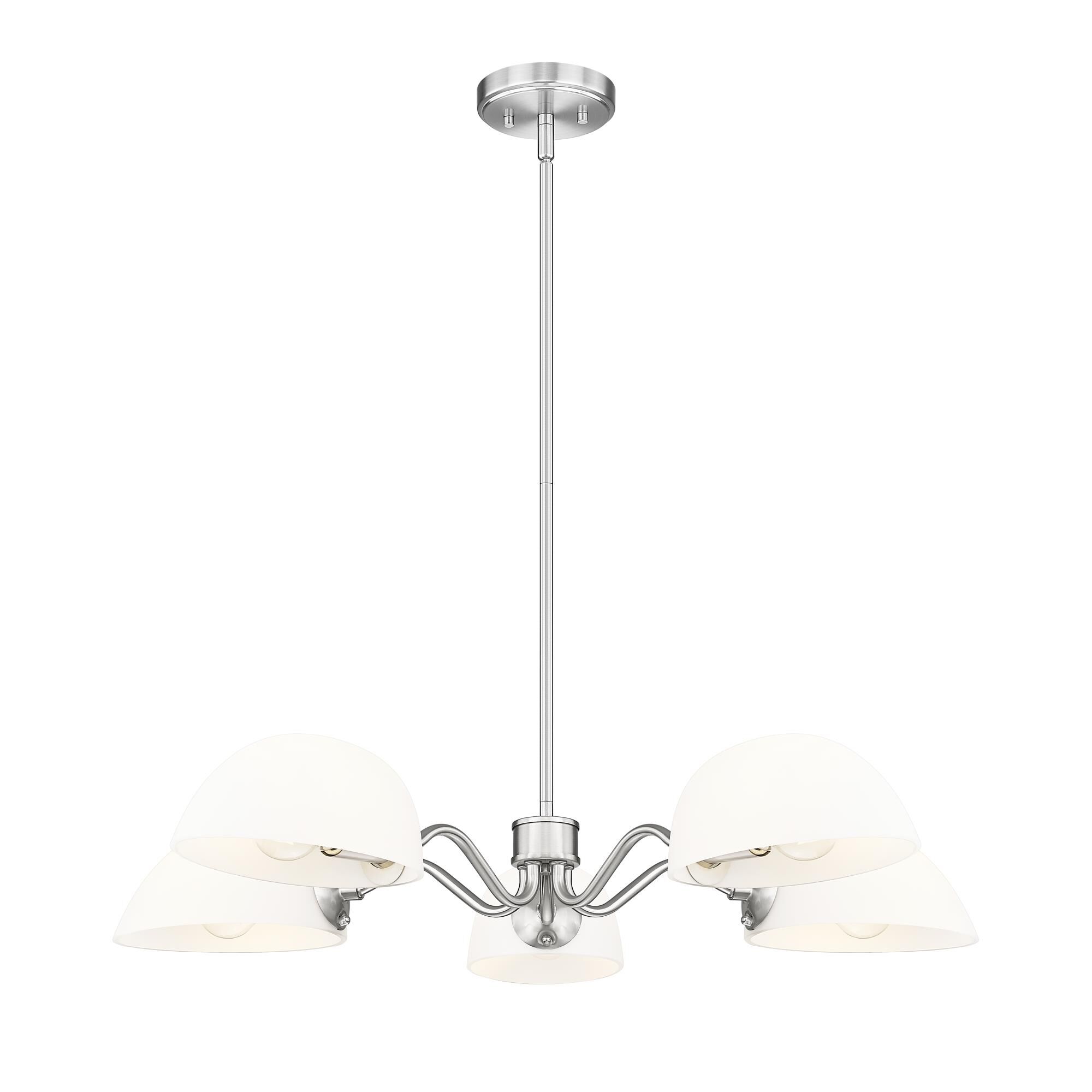 Shown in Brushed Nickel finish and White glass