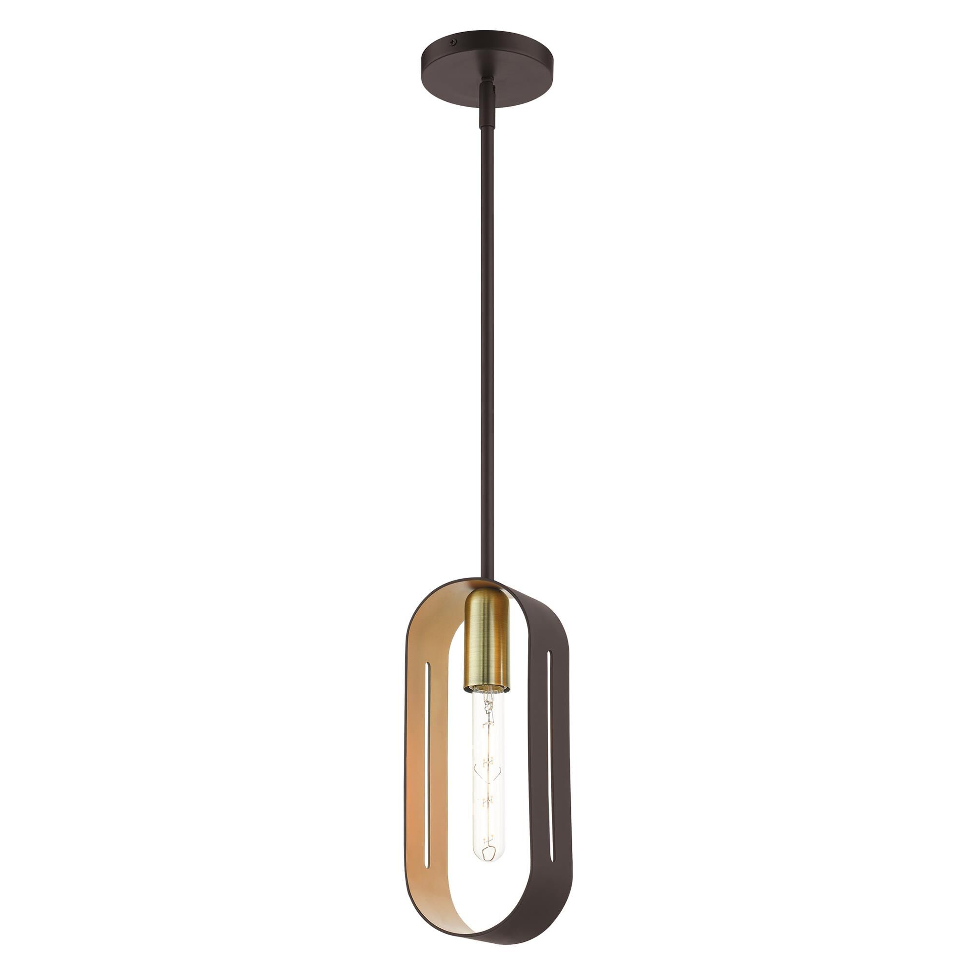 Shown in Bronze With Antique Brass Accents finish and Hand Welded Bronze  With Gold Finish Inside shade