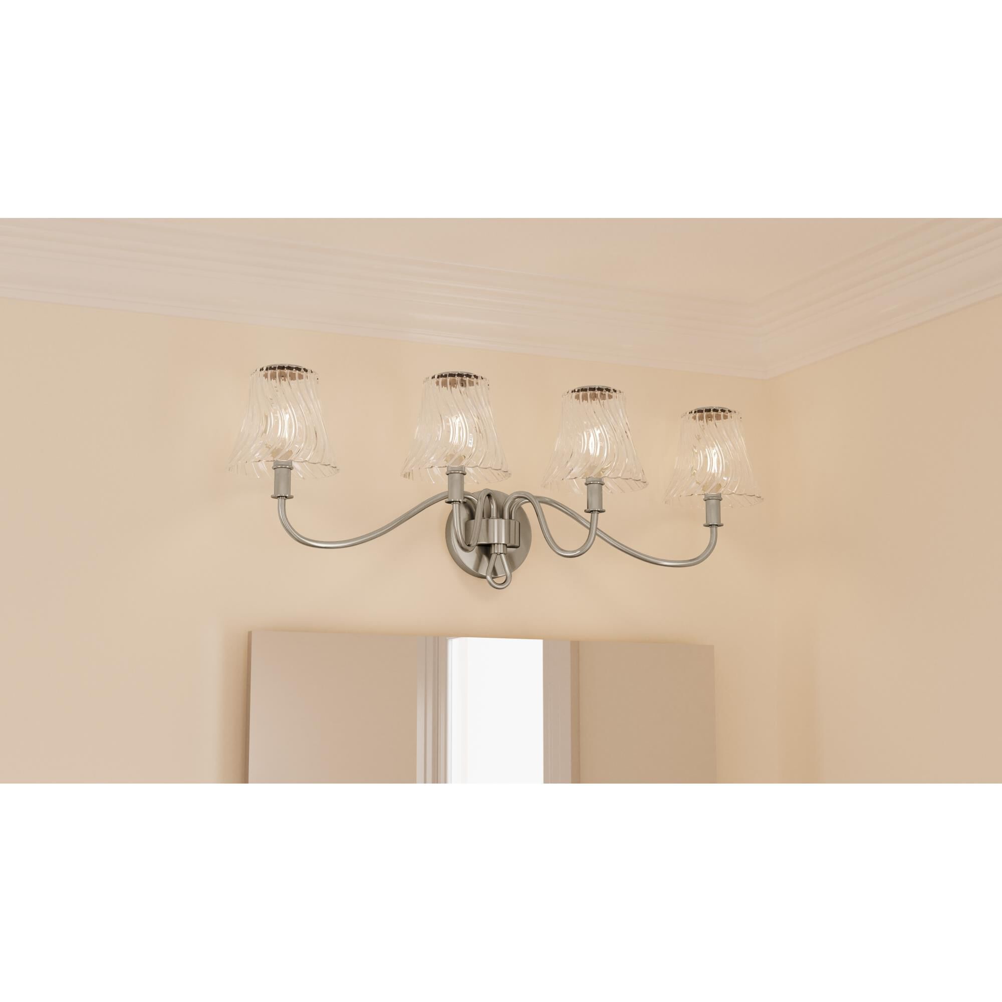 Shown in Brushed Nickel finish and Clear Swirl glass