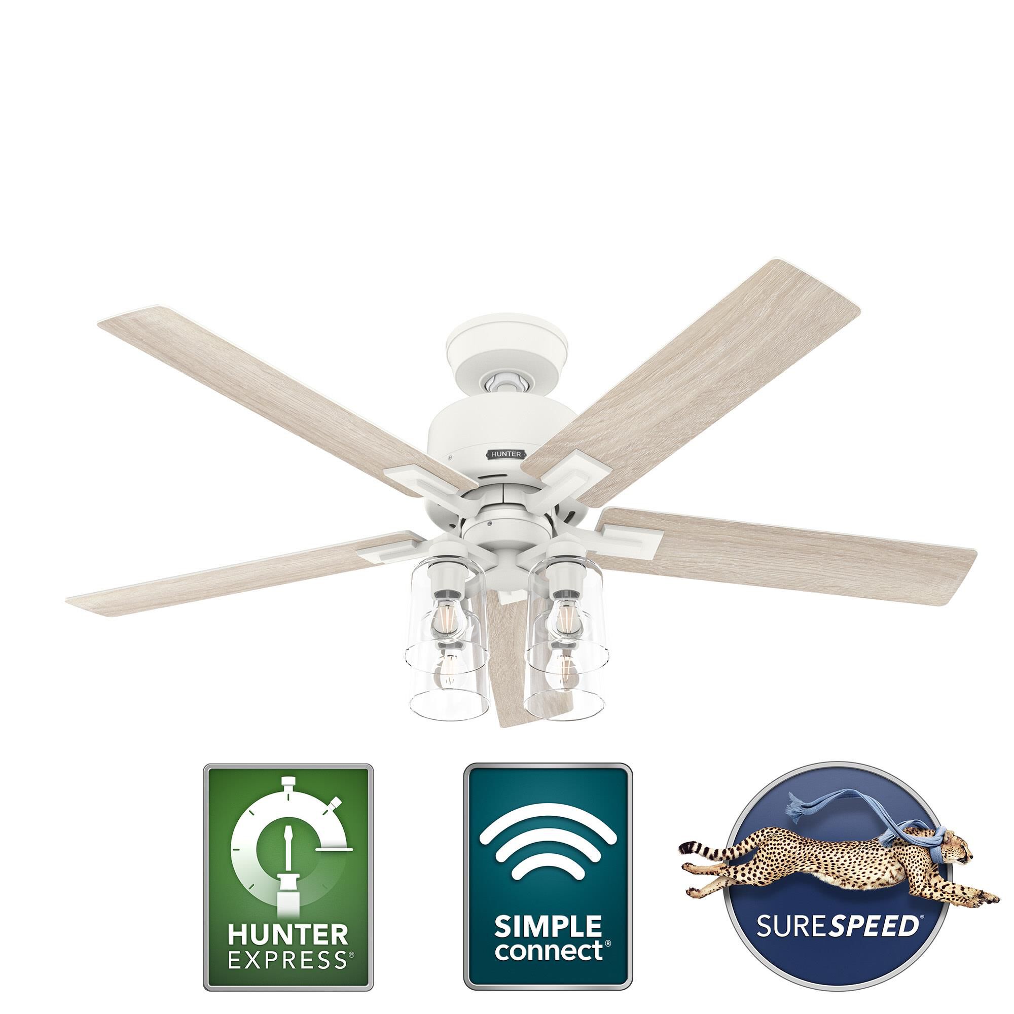 Techne 52 Inch Ceiling Fan with Light Kit by Hunter Fan