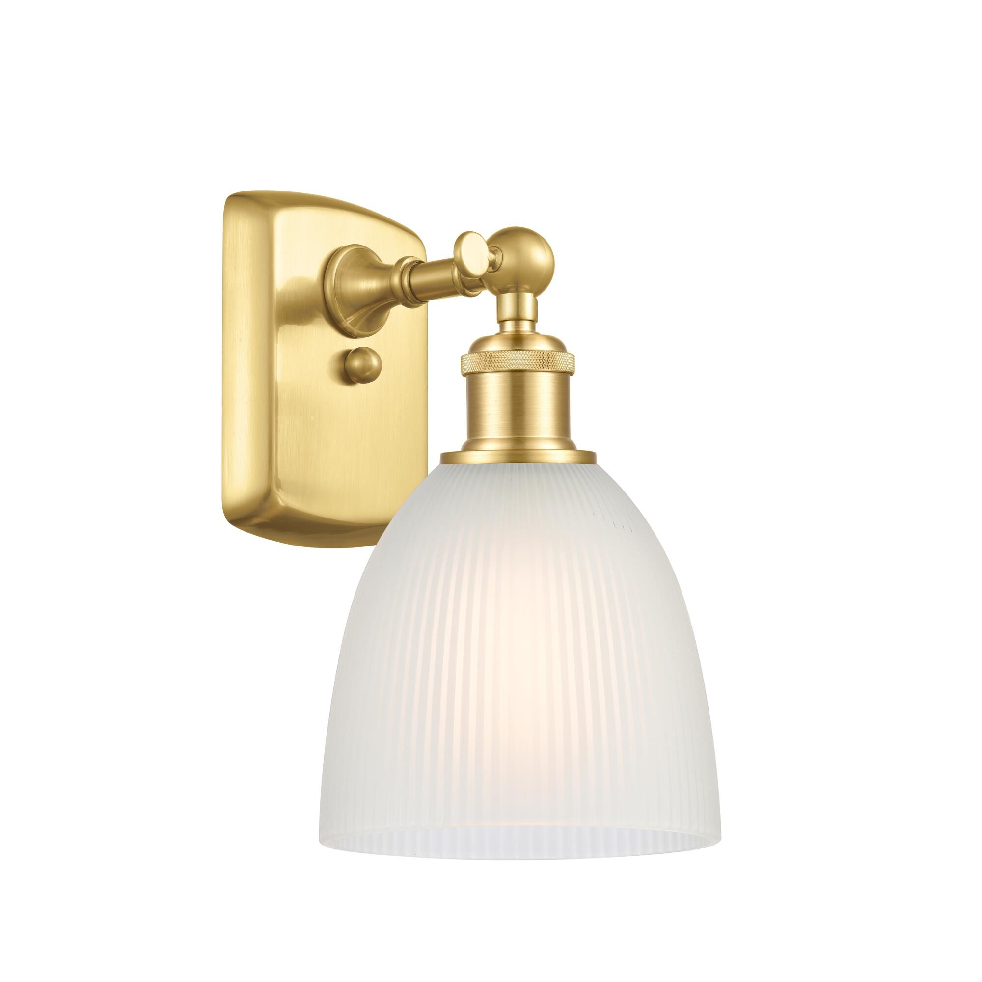 Shown in Satin Gold finish and White Castile glass