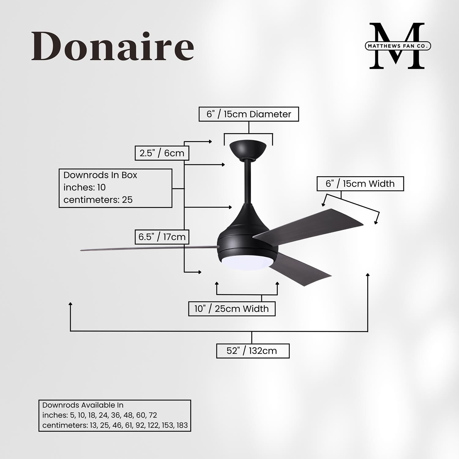 Donaire Outdoor Coastal Wet Rated 52 Inch Ceiling Fan with Light Kit by Matthews Fan Company