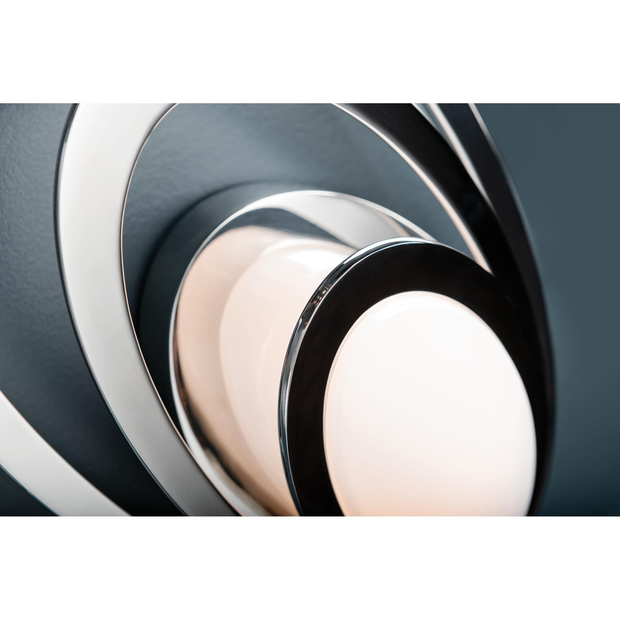 Shown in Polished Stainless finish and Opal White glass