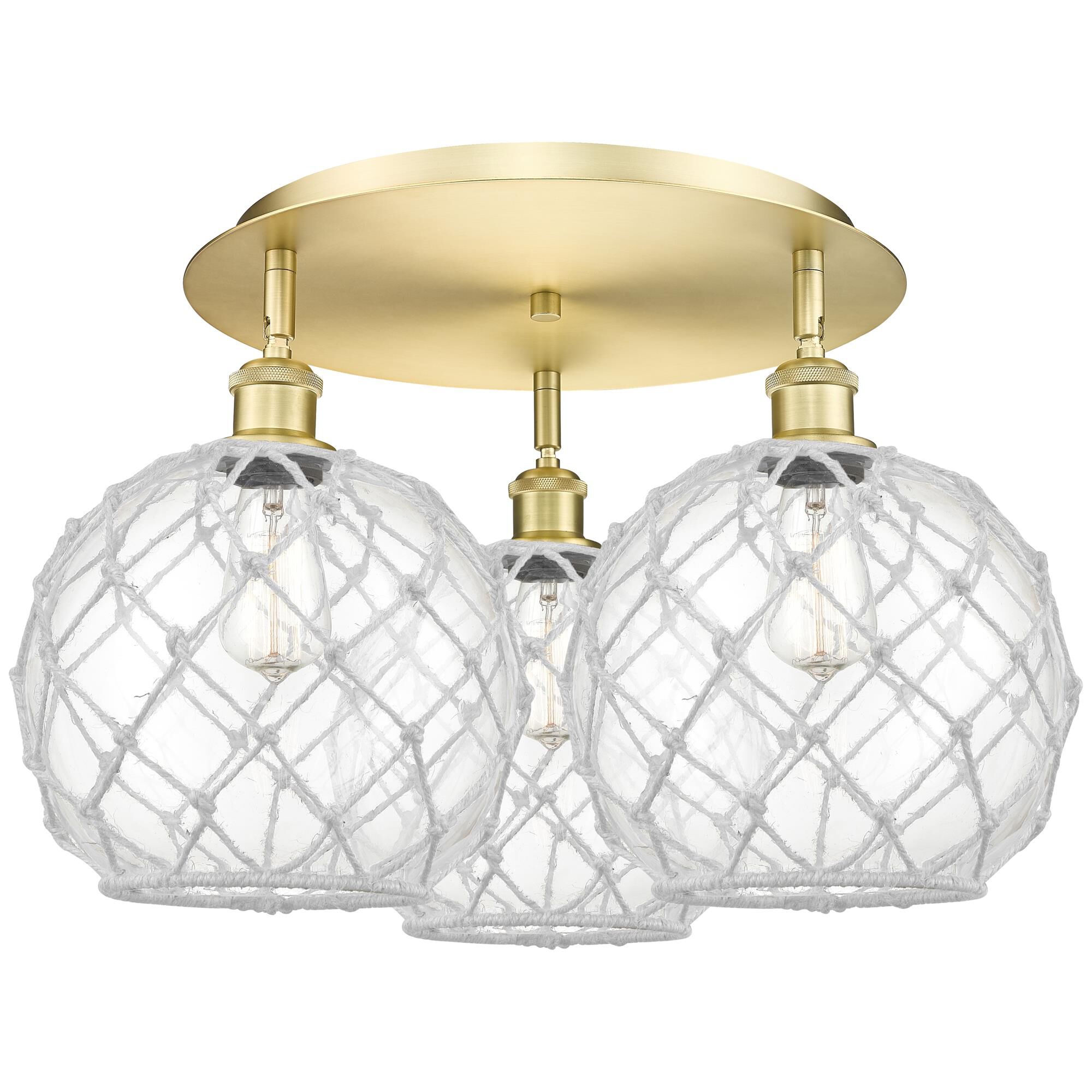 Shown in Satin Gold finish and Clear with White Rope glass