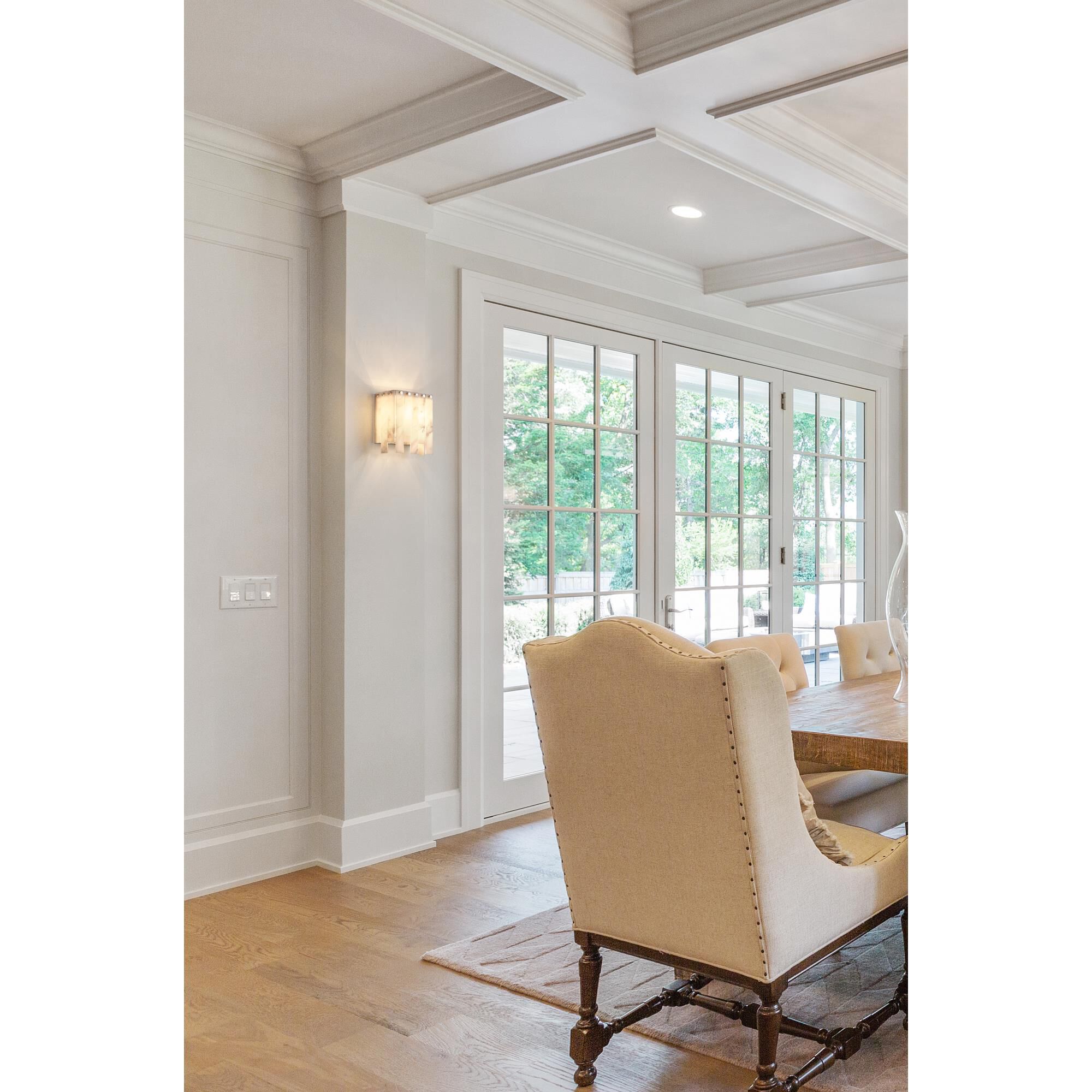 Shown in Polished Nickel finish and Alabaster Resin shade