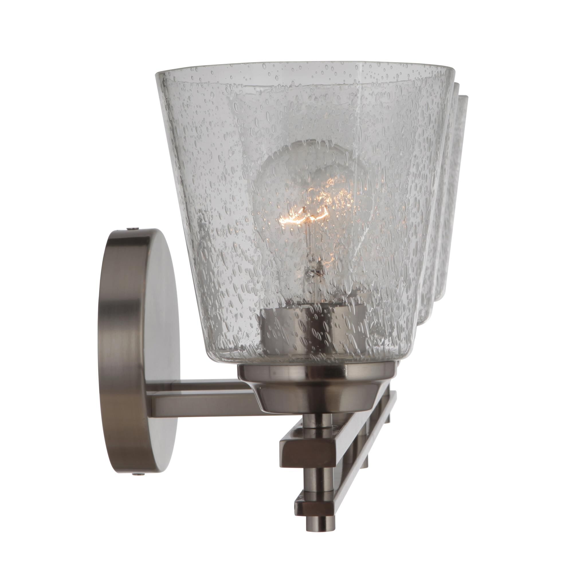 Shown in Brushed Polished Nickel finish and Clear Seeded glass and Glass shade