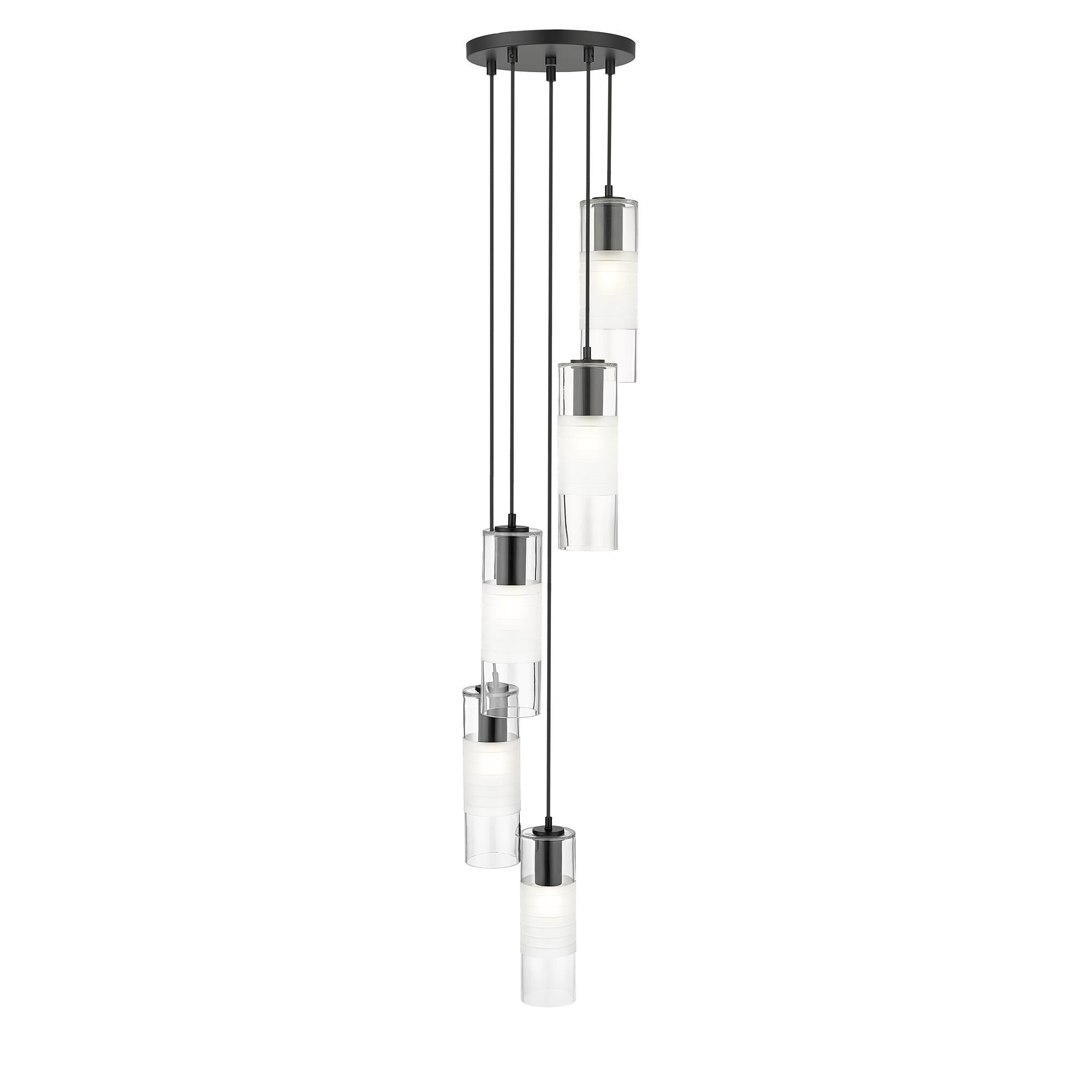 Shown in Matte Black finish and Clear+frosted glass and Clear+frosted shade
