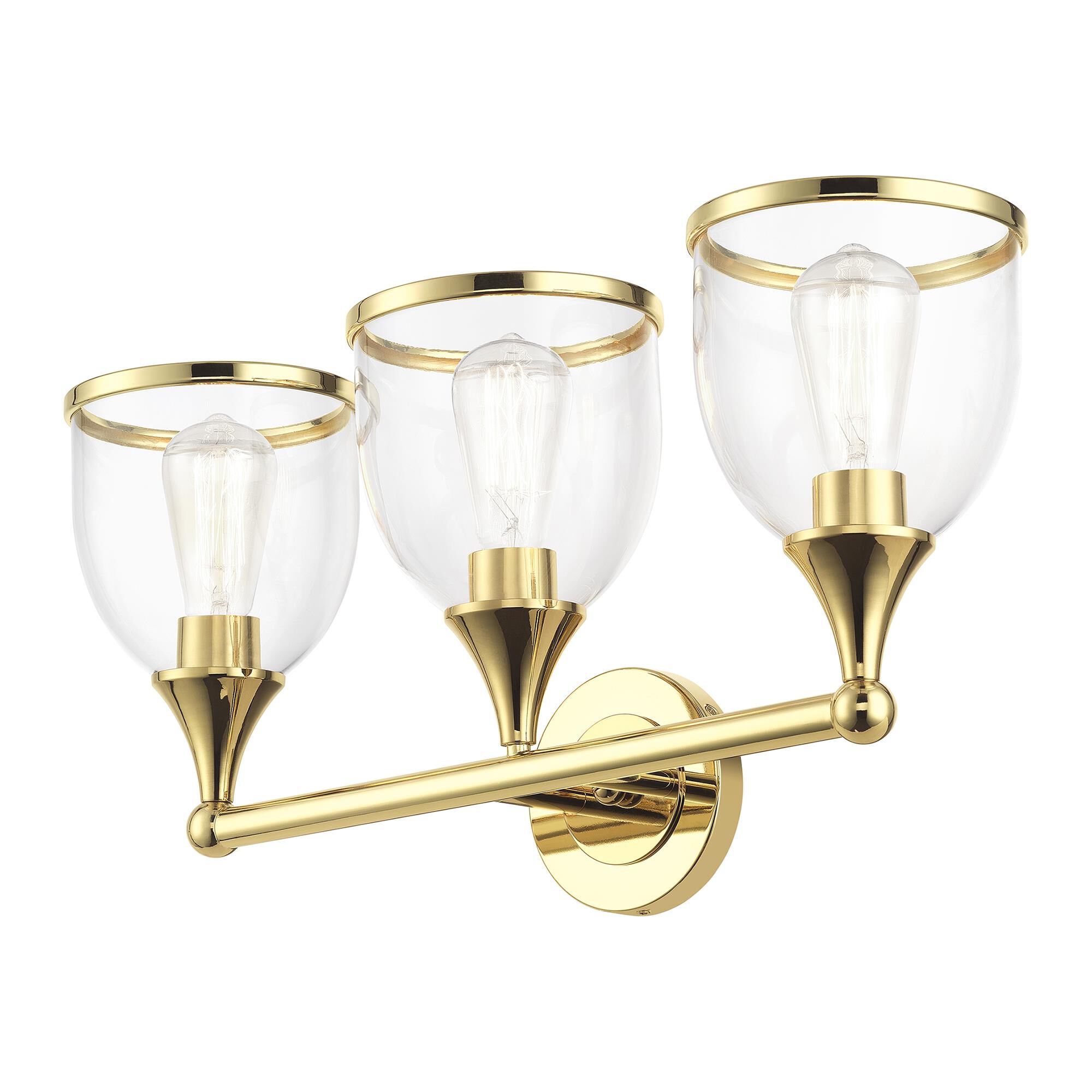 Shown in Polished Brass finish and Mouth Blown Clear glass
