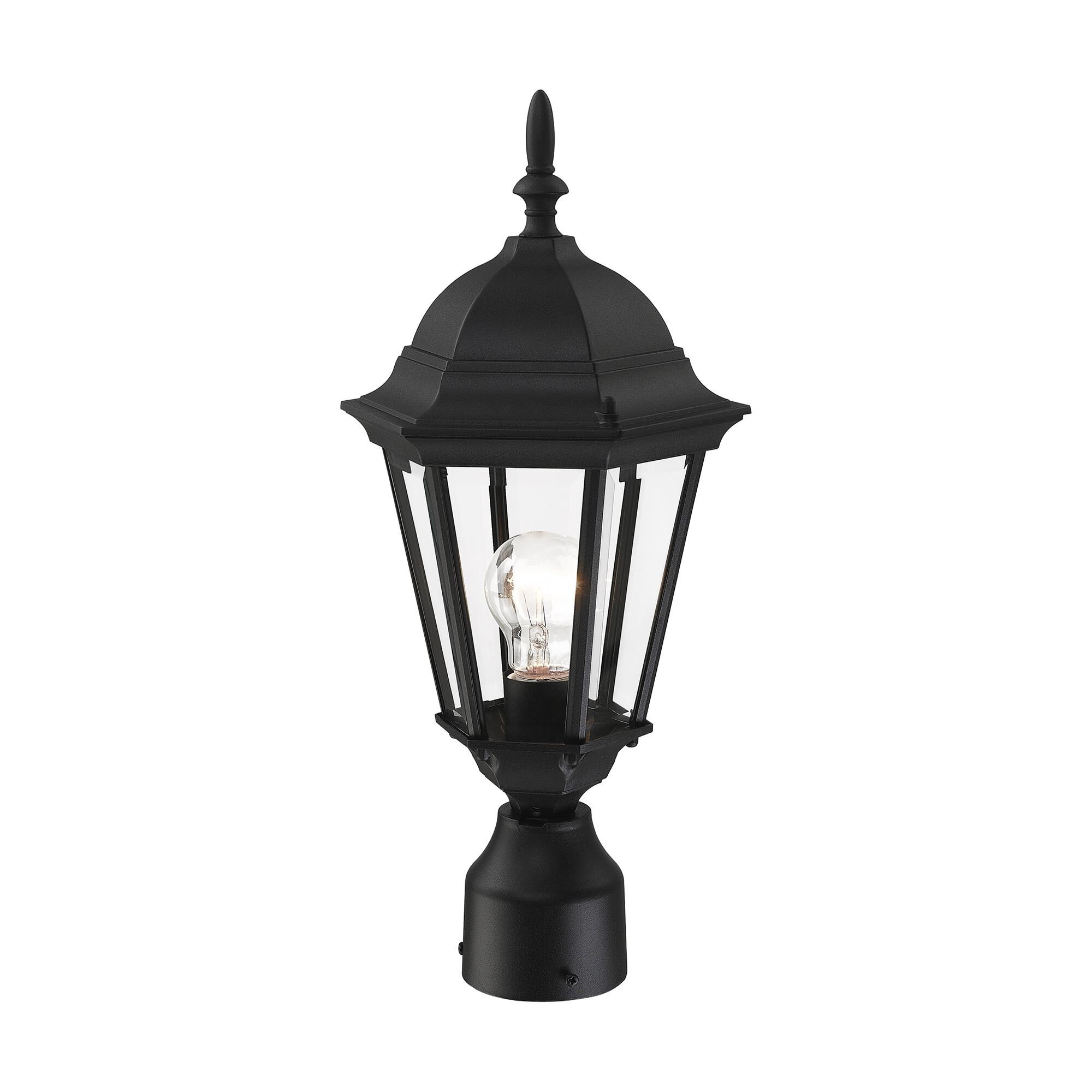 Shown in Textured Black finish and Clear Beveled glass and Clear Beveled Glass shade