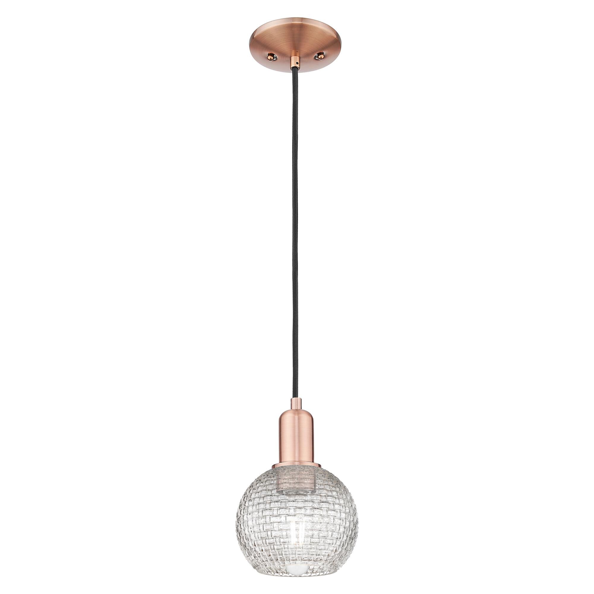 Shown in Antique Copper finish and Clear Basketweave glass