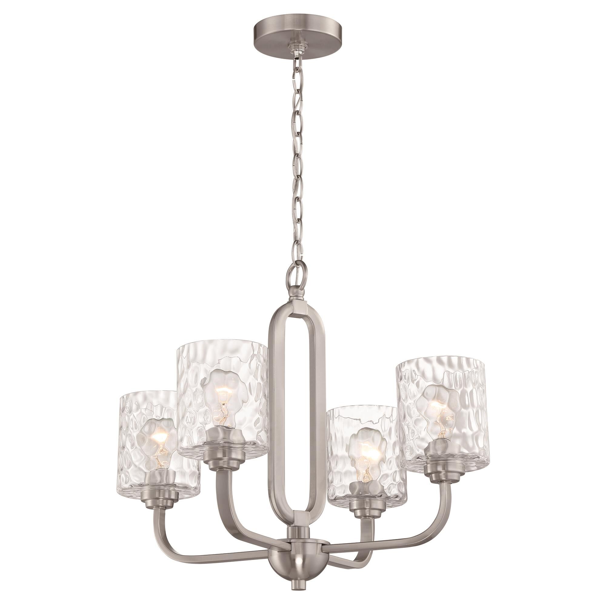 Shown in Brushed Polished Nickel finish and Clear Hammered glass and Glass shade