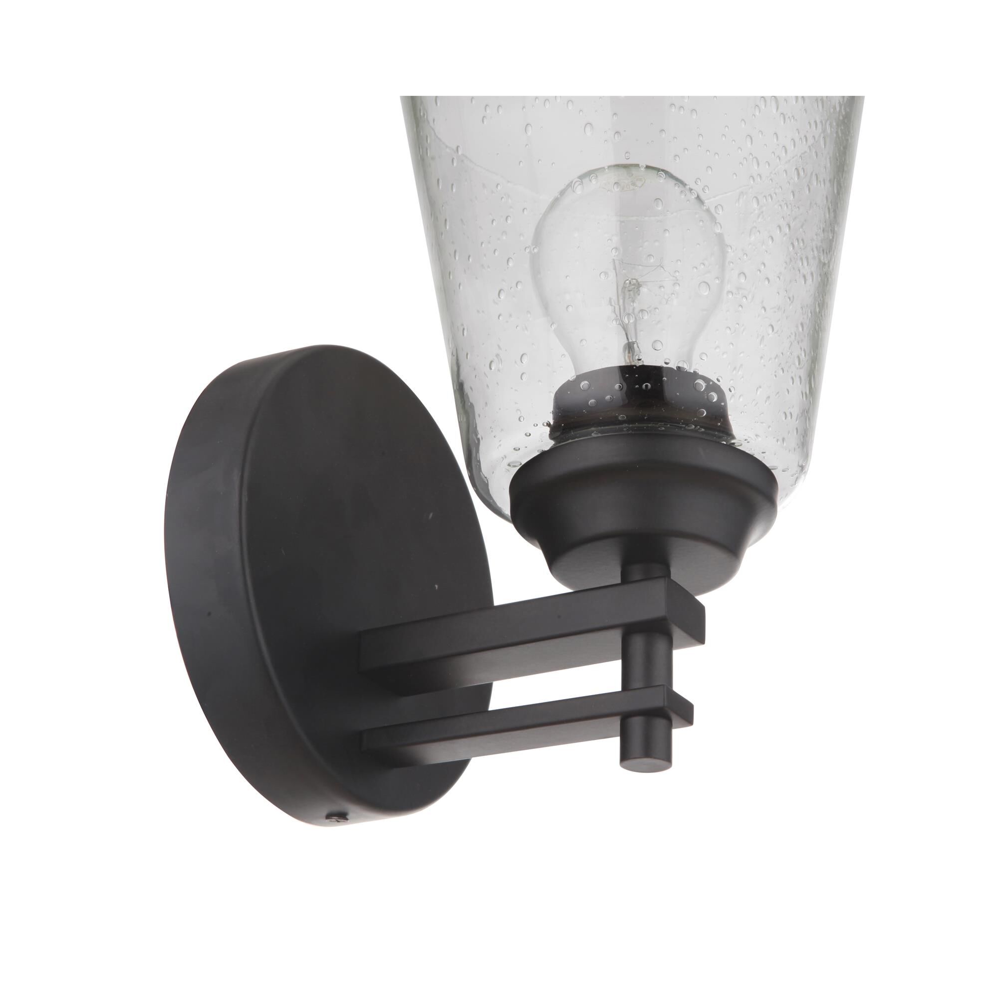 Shown in Flat Black finish and Clear Seeded glass and Glass shade