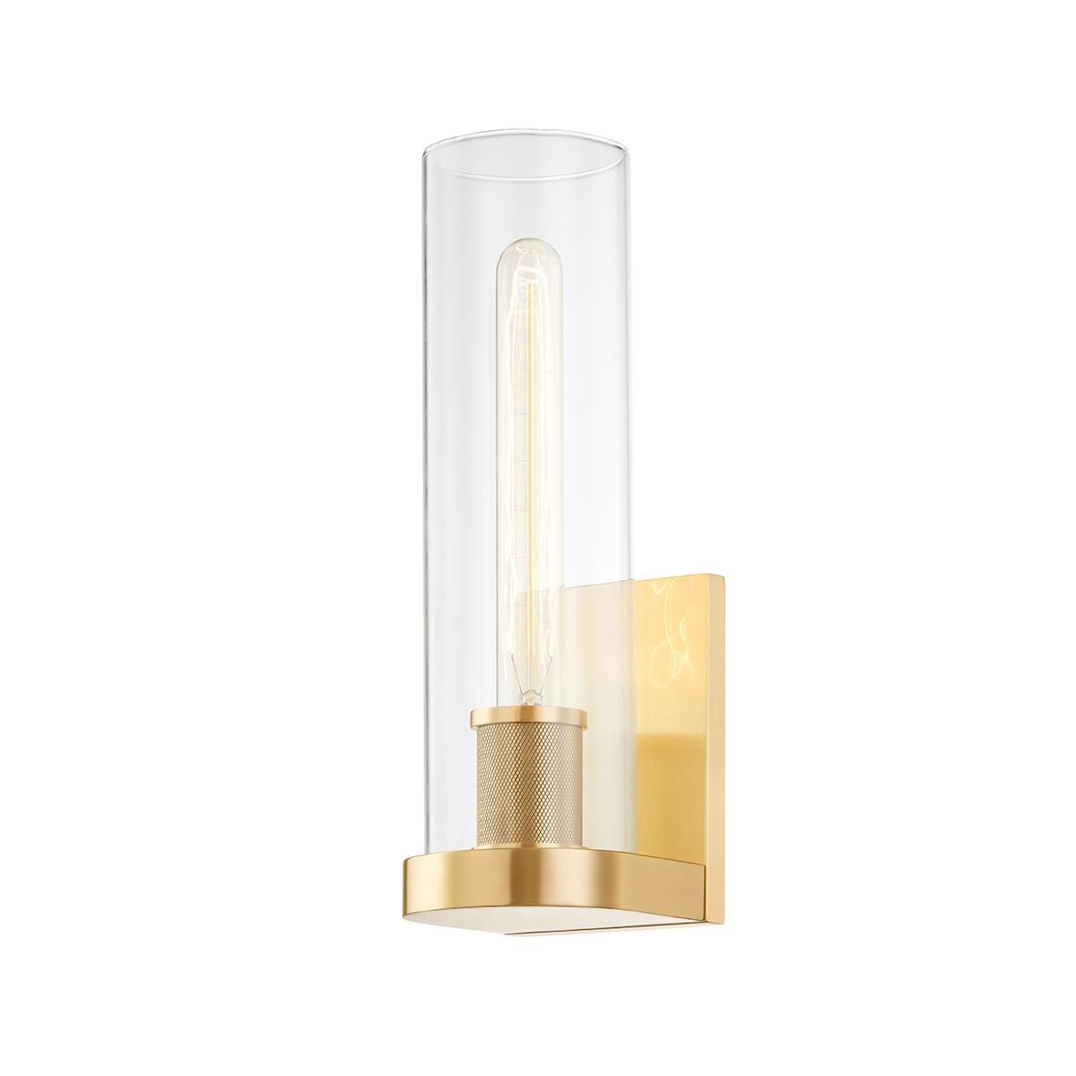 Shown in Aged Brass finish and Clear Borosilicate shade