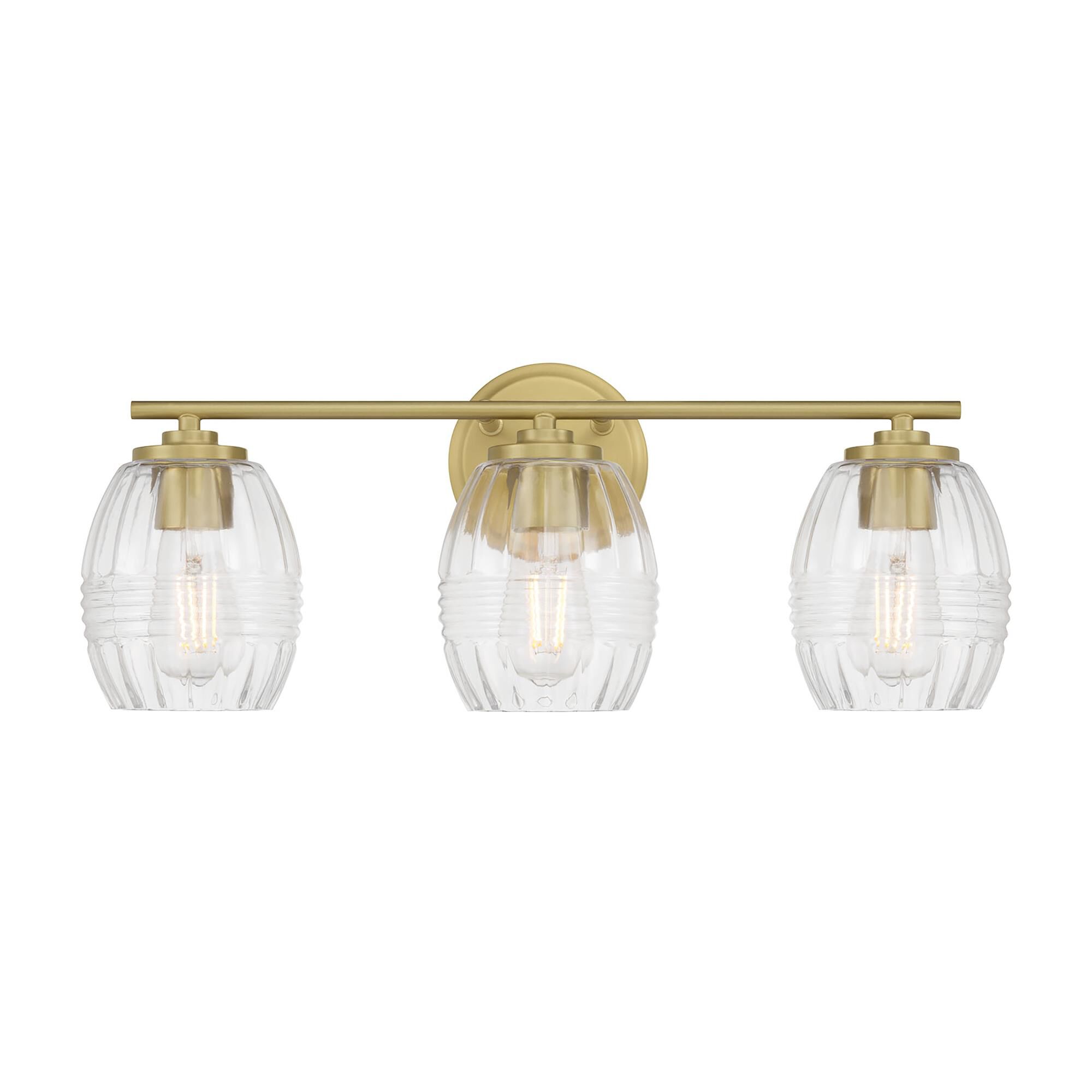 Shown in Vintage Brass finish and Clear glass