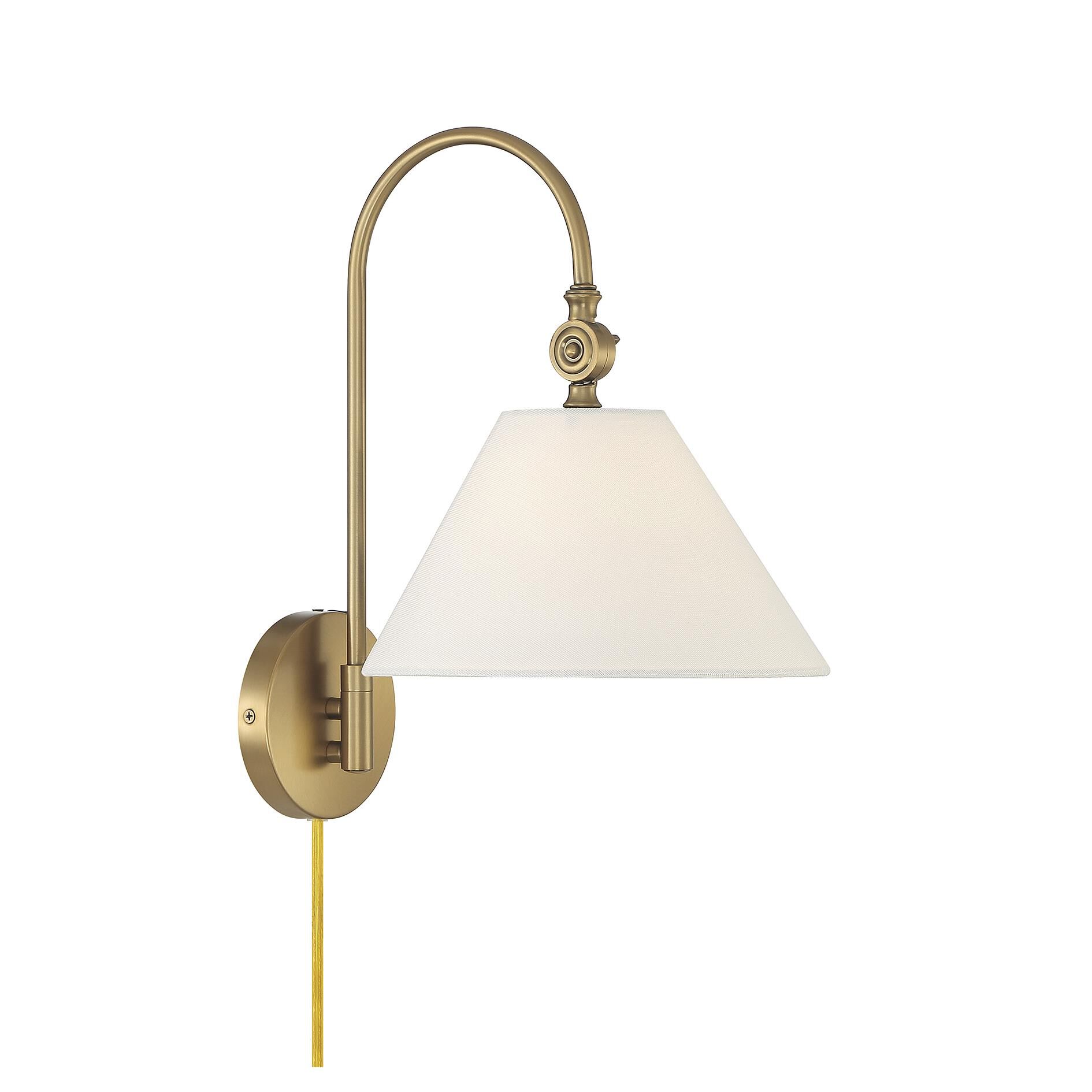 Shown in Natural Brass finish and White Fabric shade