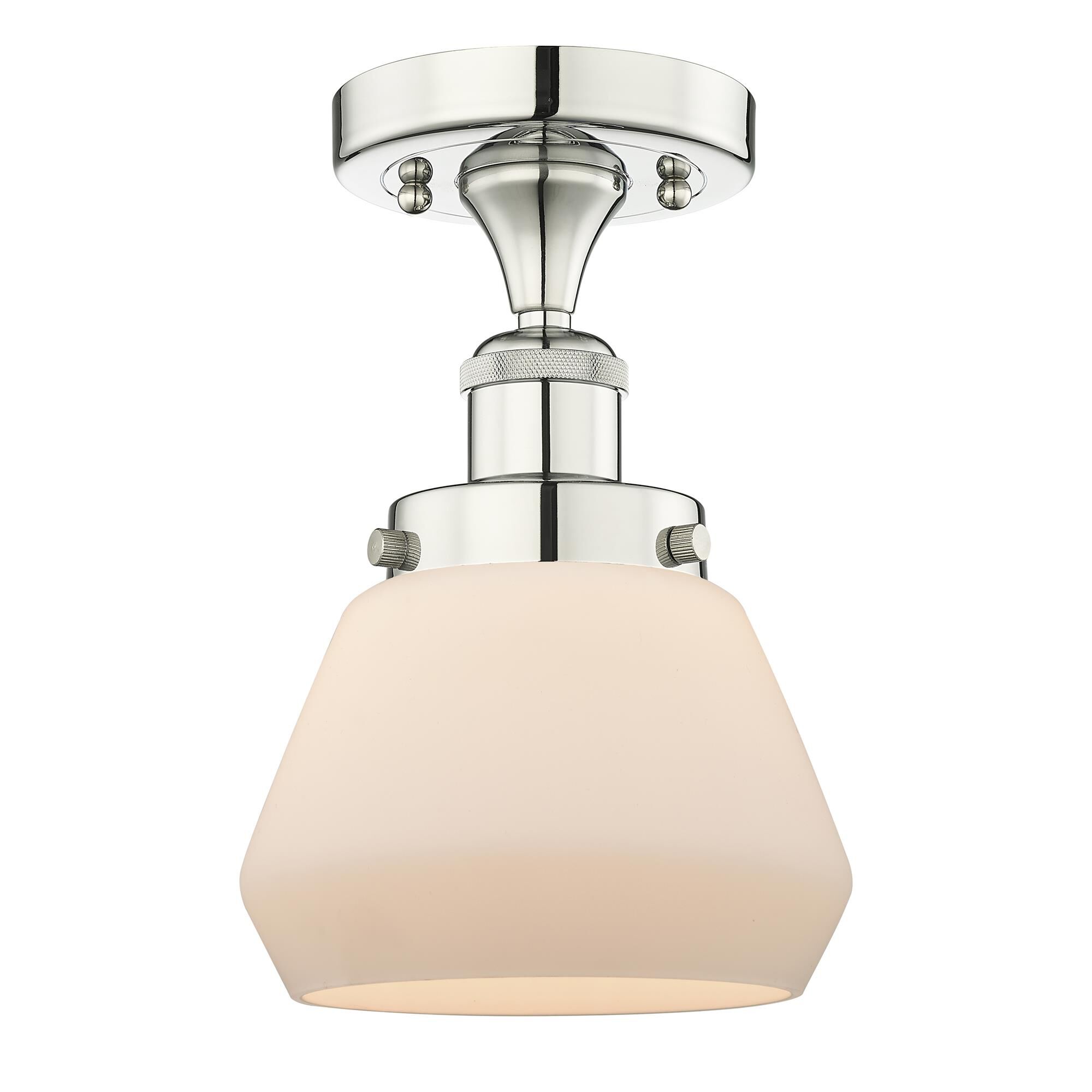 Shown in Polished Nickel finish and Matte White glass