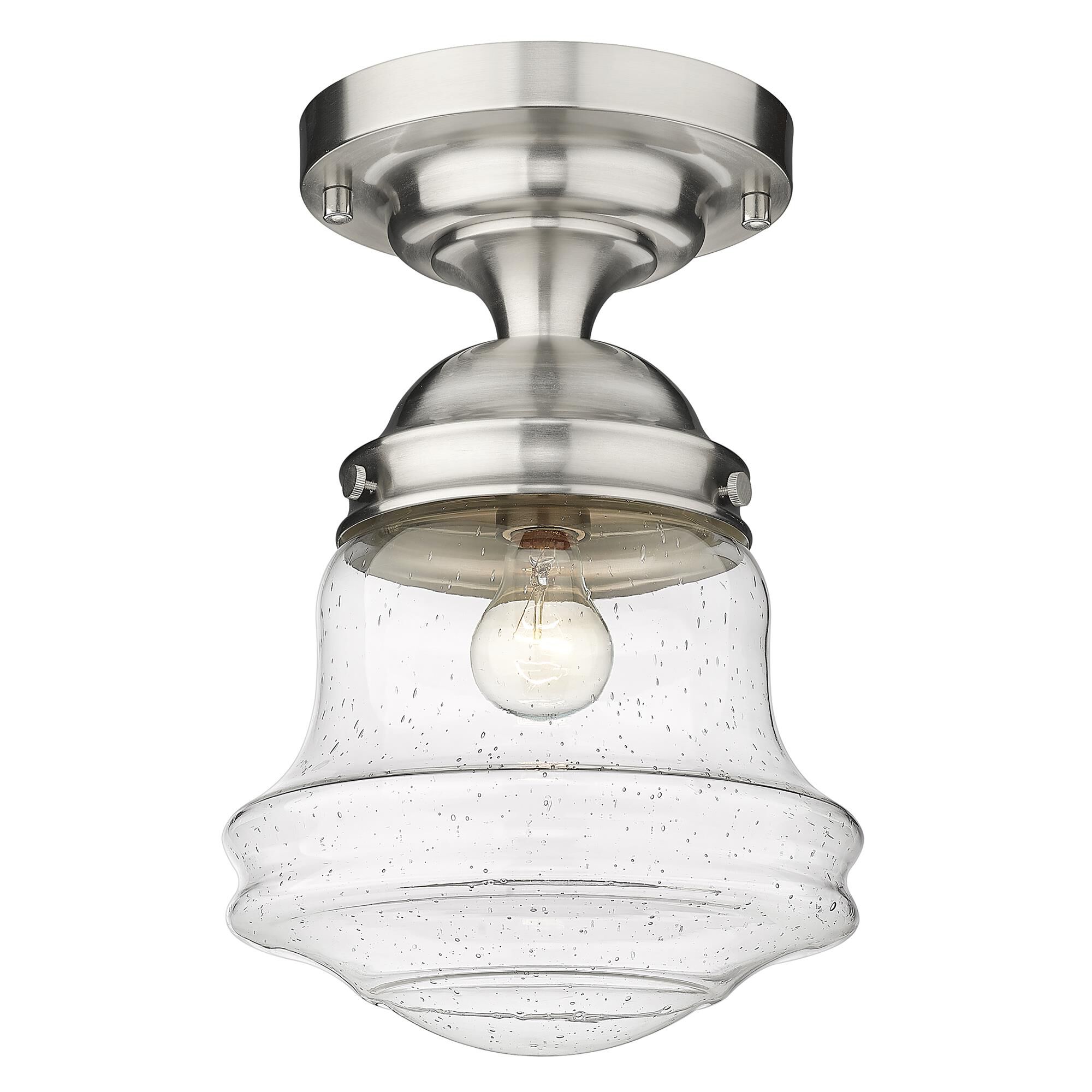 Shown in Brushed Nickel finish and Clear Seedy glass