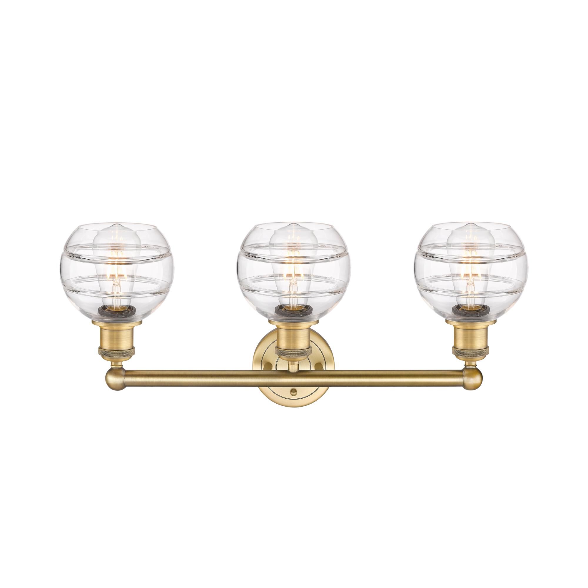 Shown in Brushed Brass finish and Clear glass