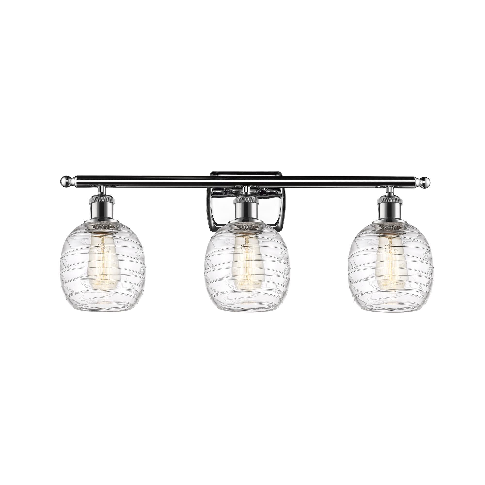 Shown in Polished Chrome finish and Deco Swirl Belfast glass