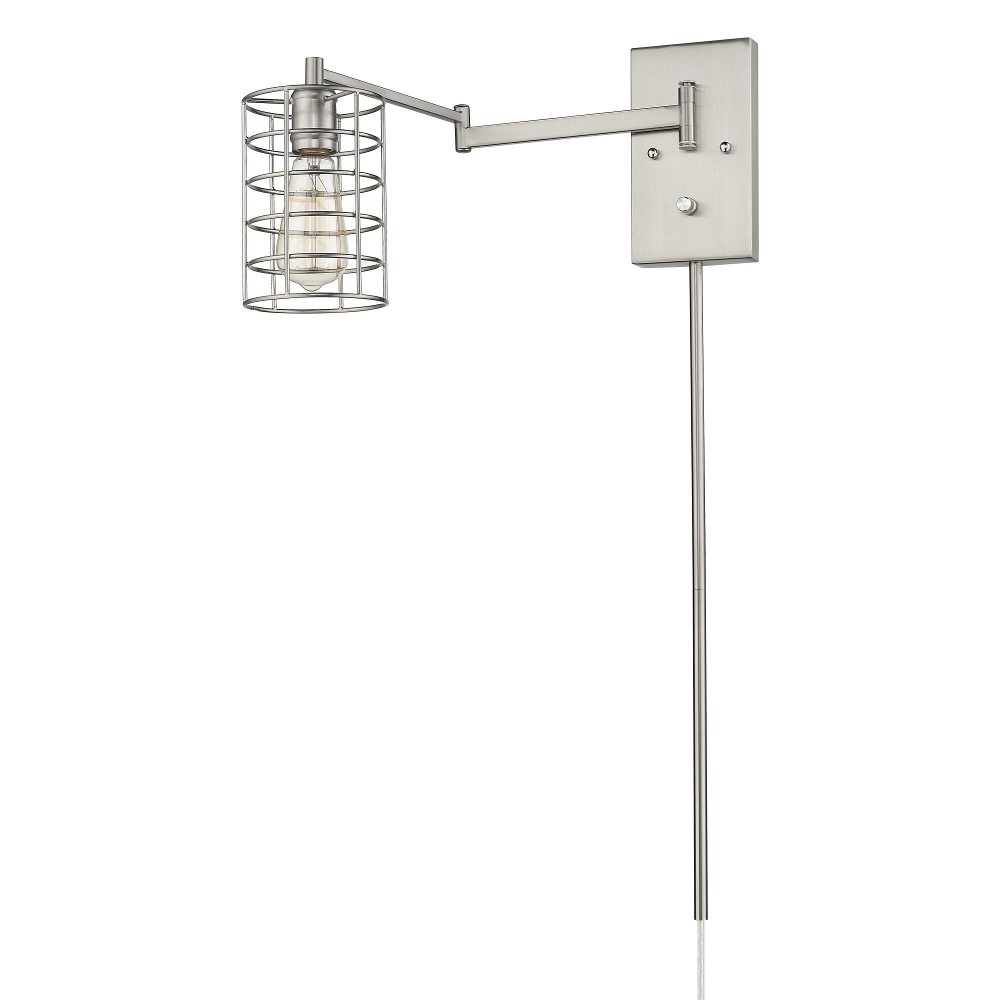 Shown in Satin Nickel finish and Satin Nickel glass and Satin Nickel, Cylindrical Metal Cage shade