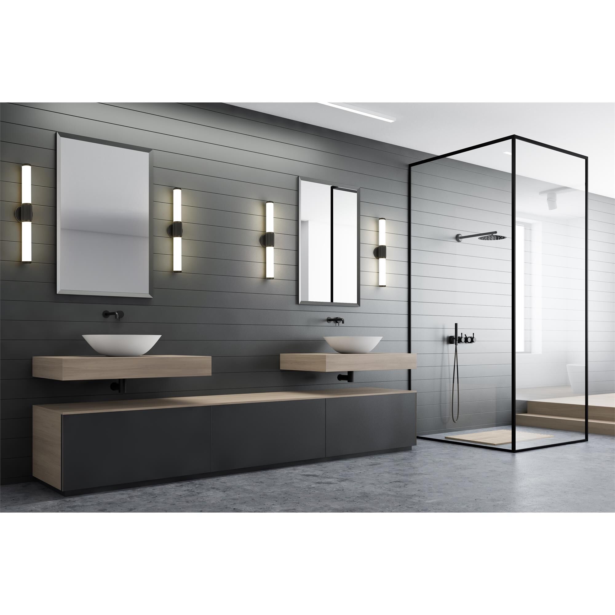 Shown in Matte Black finish and Opal White glass and Opal White shade