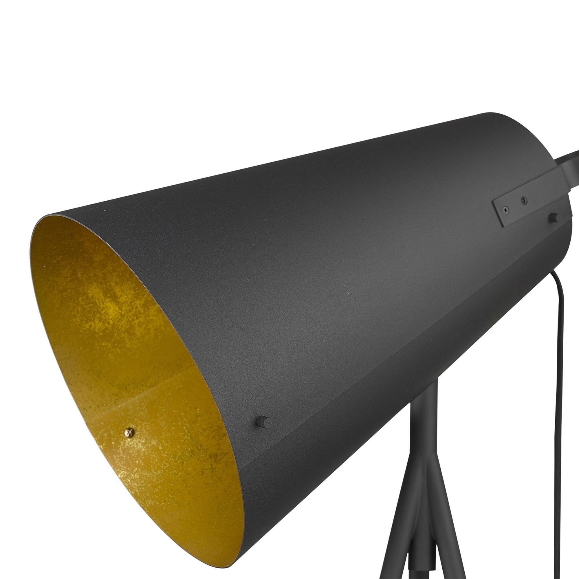 Shown in Matte Black finish and Black glass and Black Iron Cone Shaped  W/ Gold Leaf Interior shade