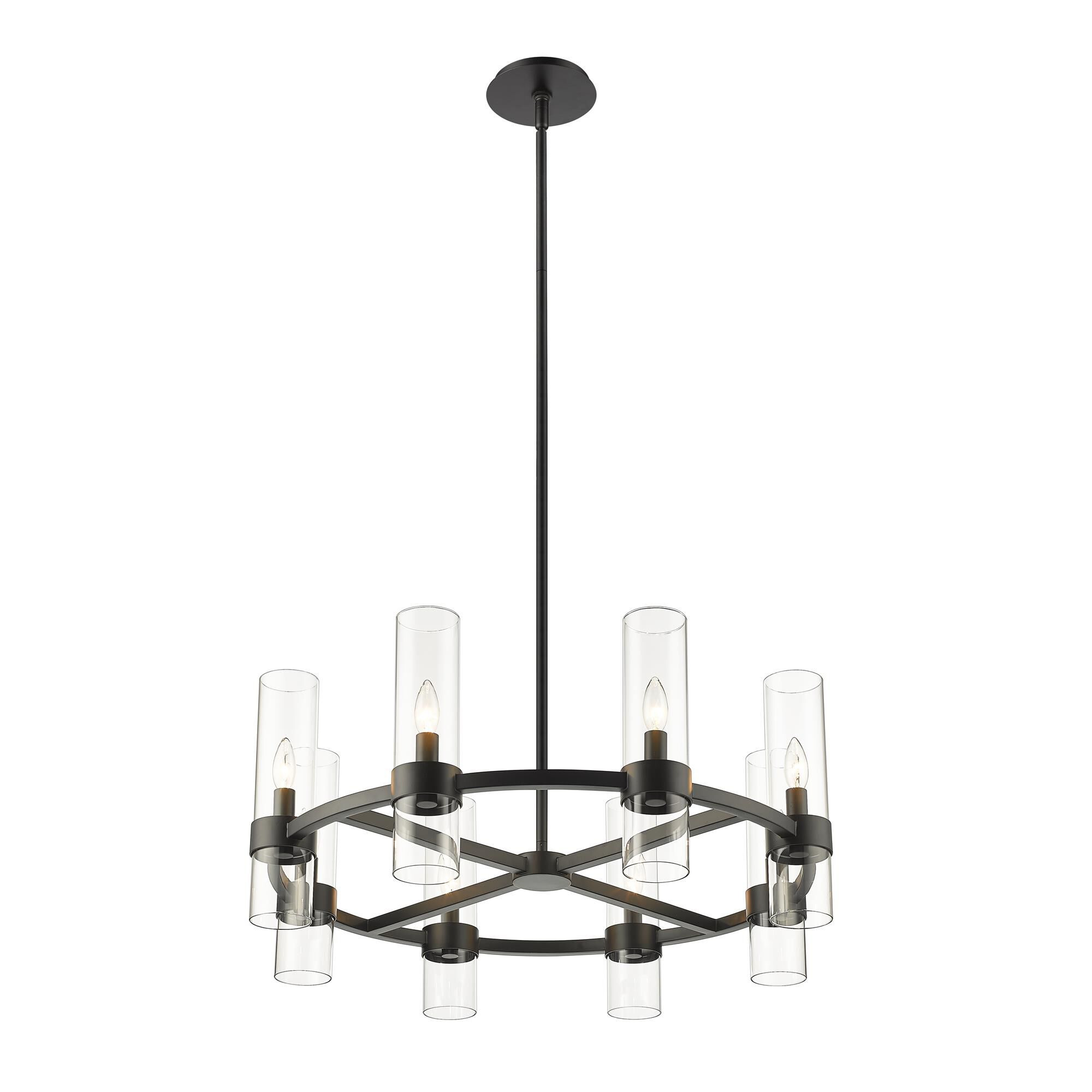 Shown in Matte Black finish and Glass shade