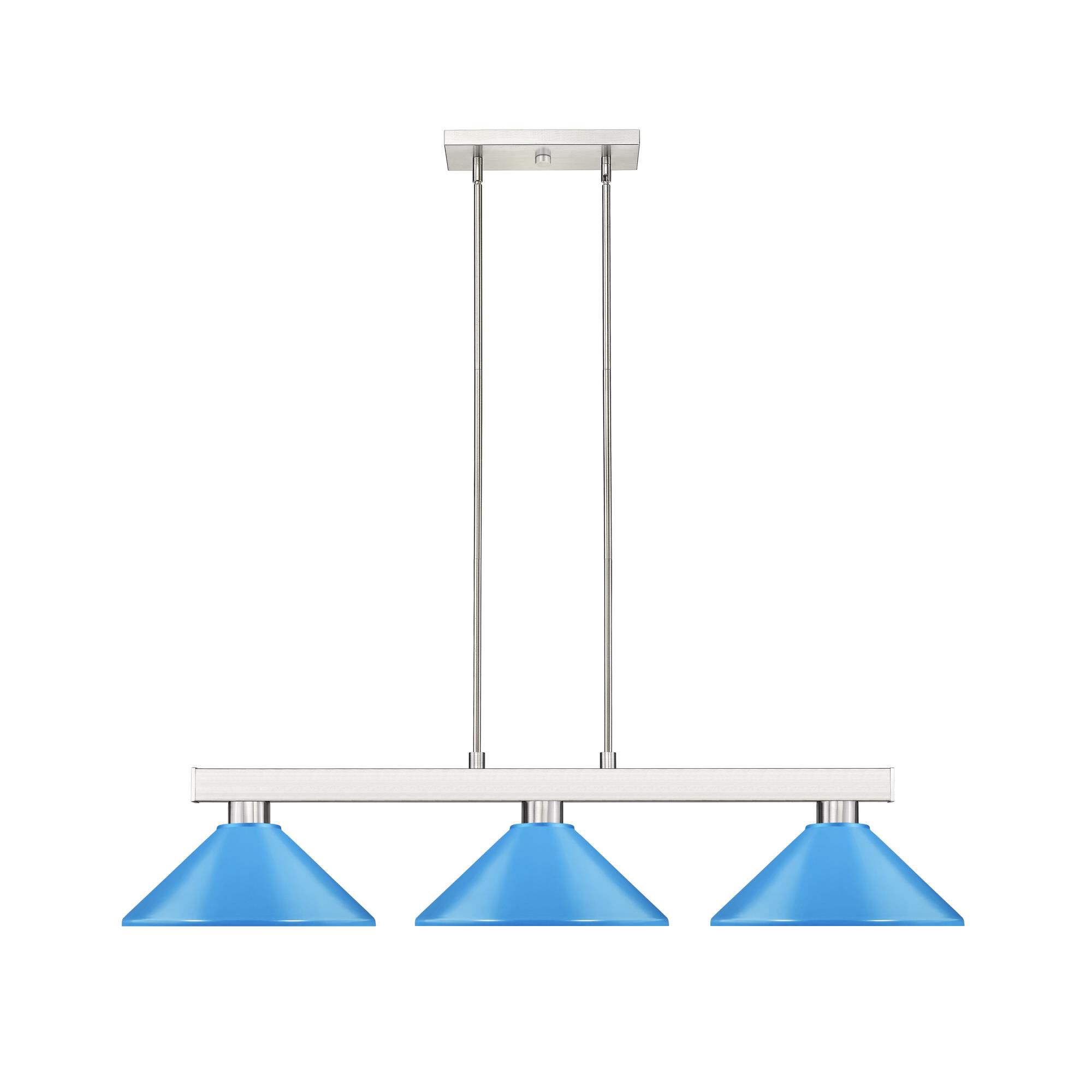 Shown in Brushed Nickel finish and Electric Blue Steel shade