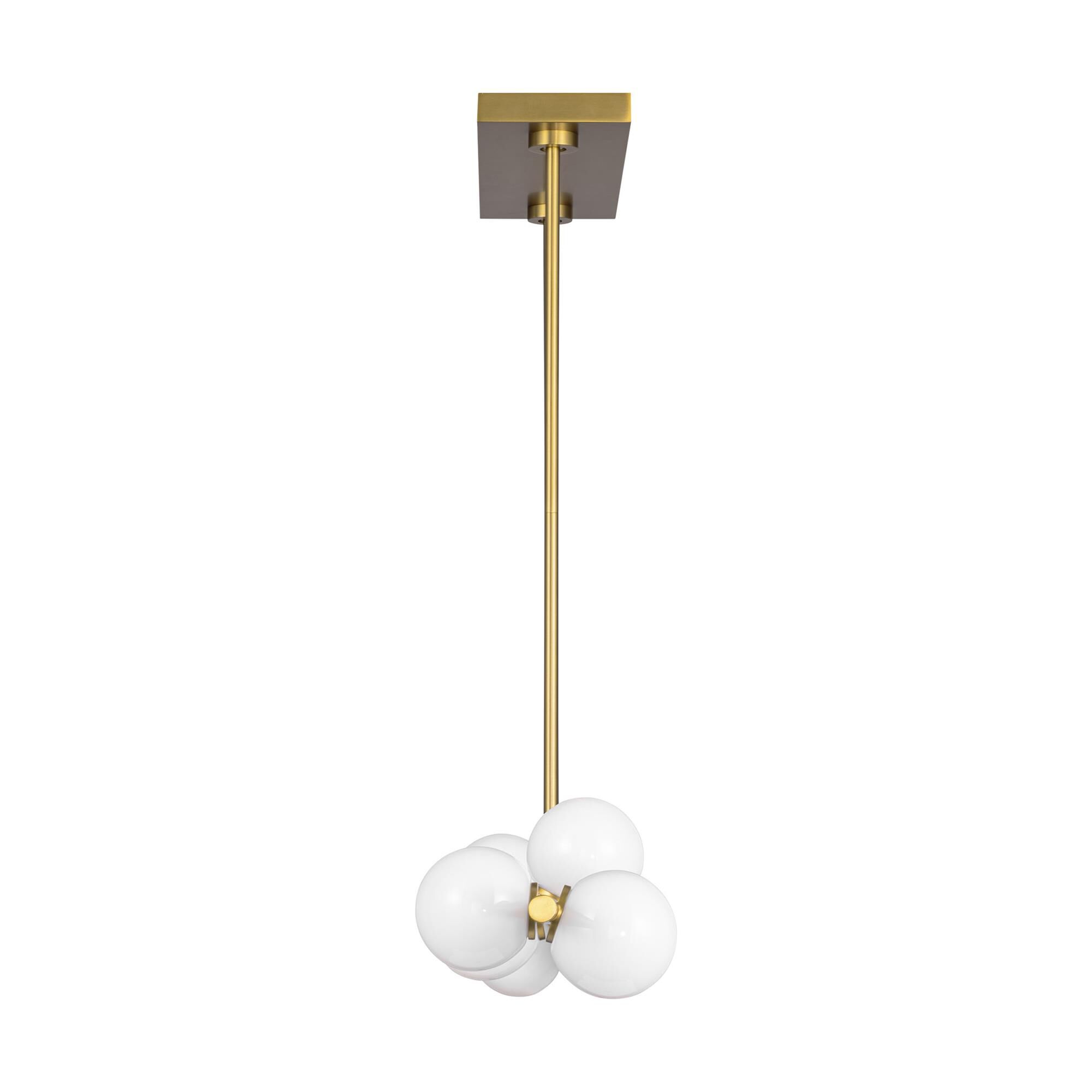 Shown in Burnished Brass finish and Milk glass
