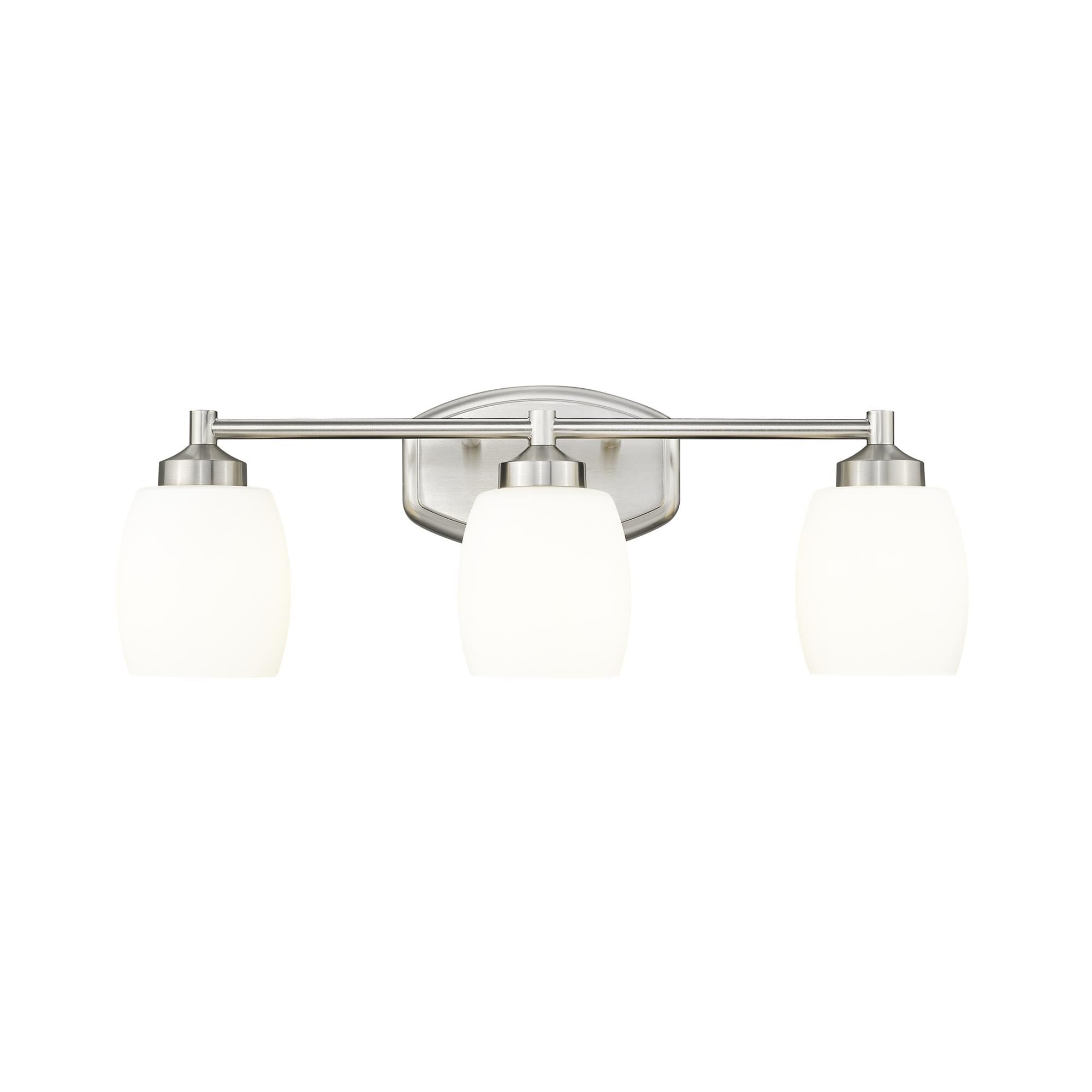 Shown in Brushed Nickel finish and Matte Opal glass and Matte Opal shade