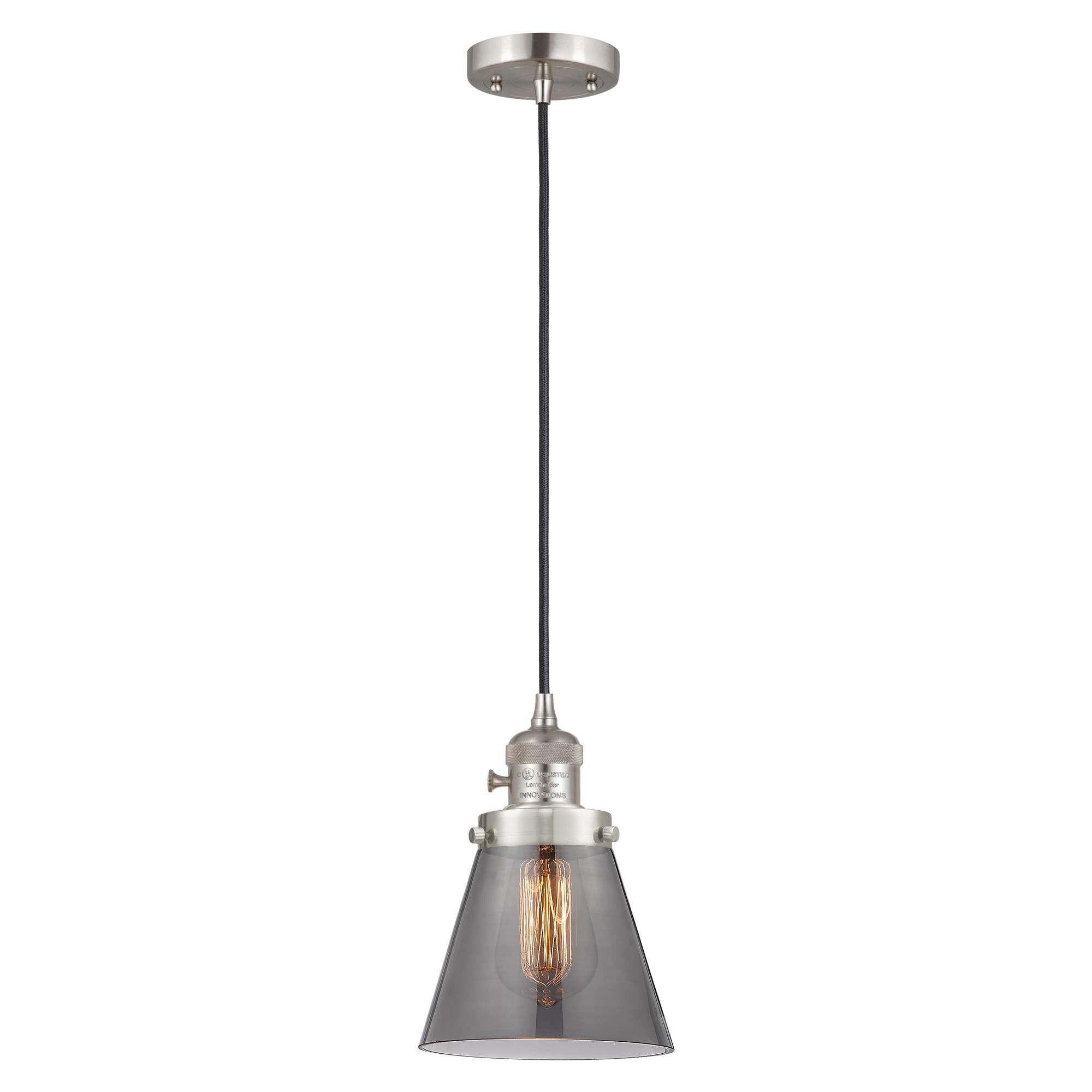 Shown in Brushed Satin Nickel finish and Plated Smoke glass