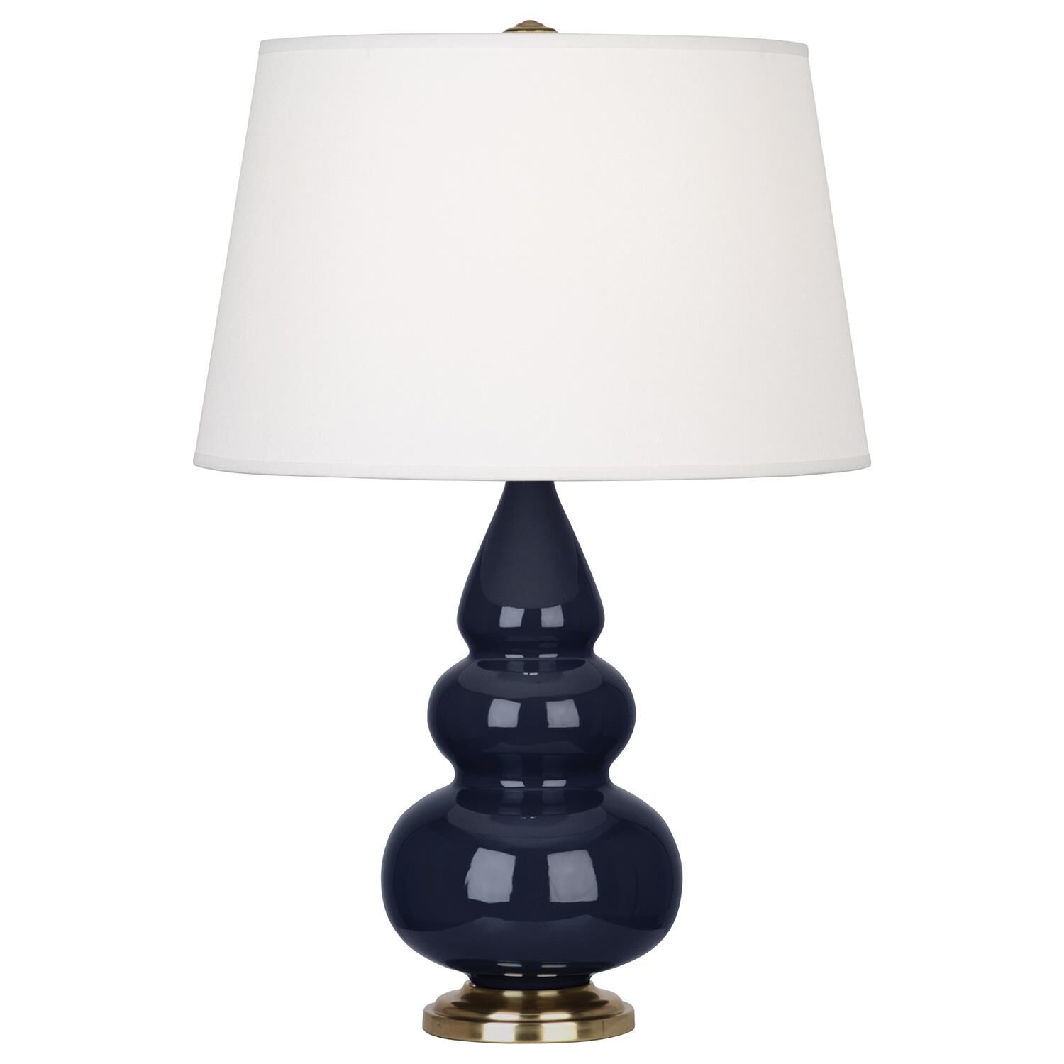 Shown in Midnight Blue Glazed Ceramic With Antique Brass ed Accents finish and Pearl Dupioni Fabric shade