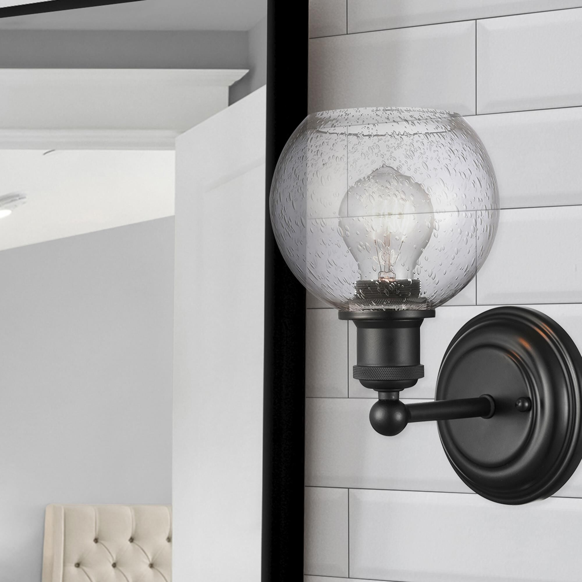 Shown in Matte Black  finish and Seedy glass