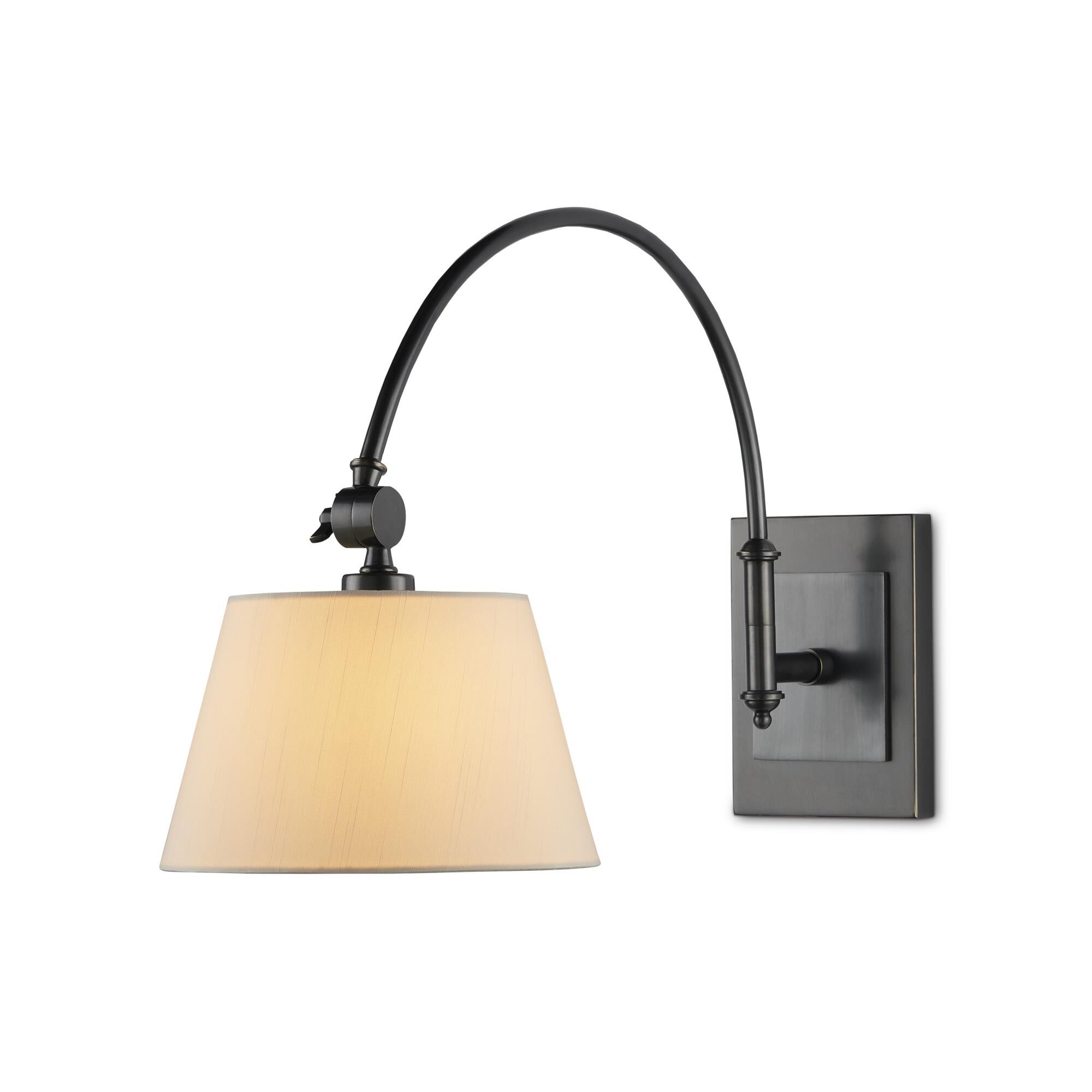 Shown in Oil Rubbed Bronze finish and Eggshell Shantung shade
