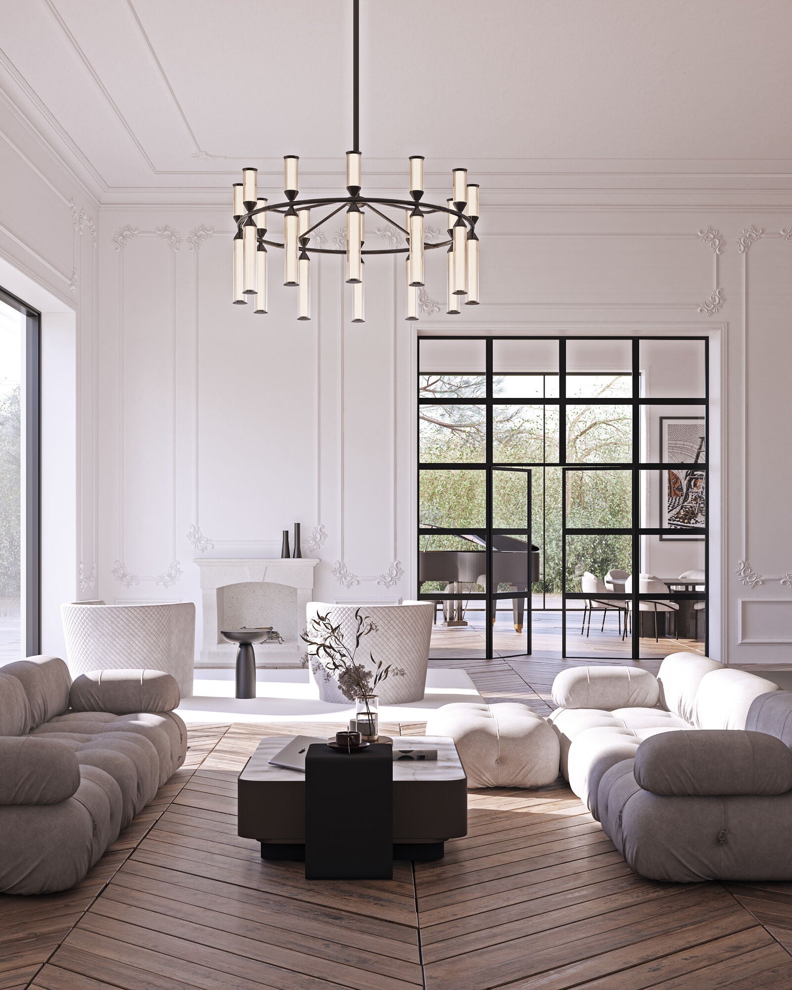 Shown in Urban Bronze finish and Frosted Ribbed glass