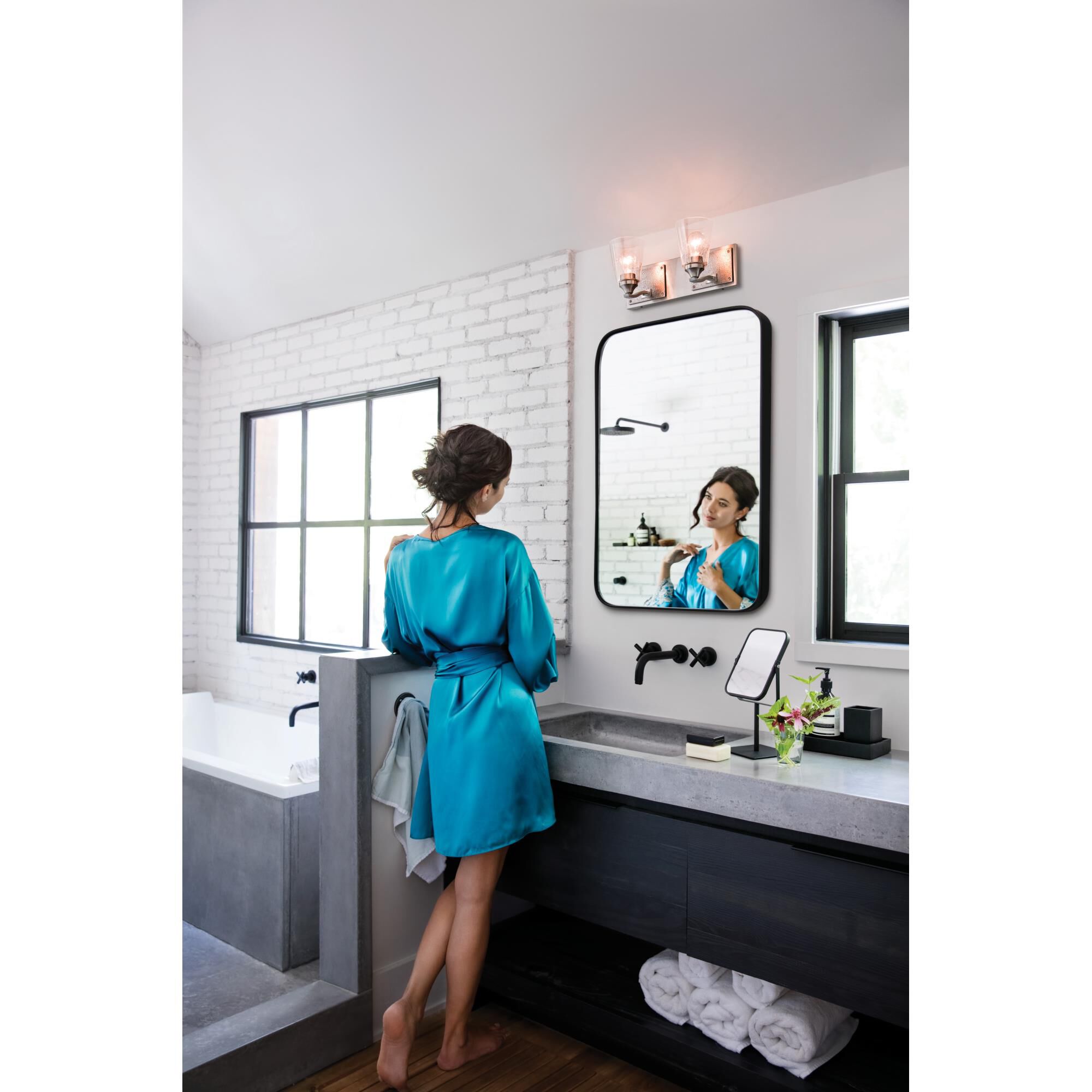 Shown in Brushed Nickel finish and Clear Seedy glass