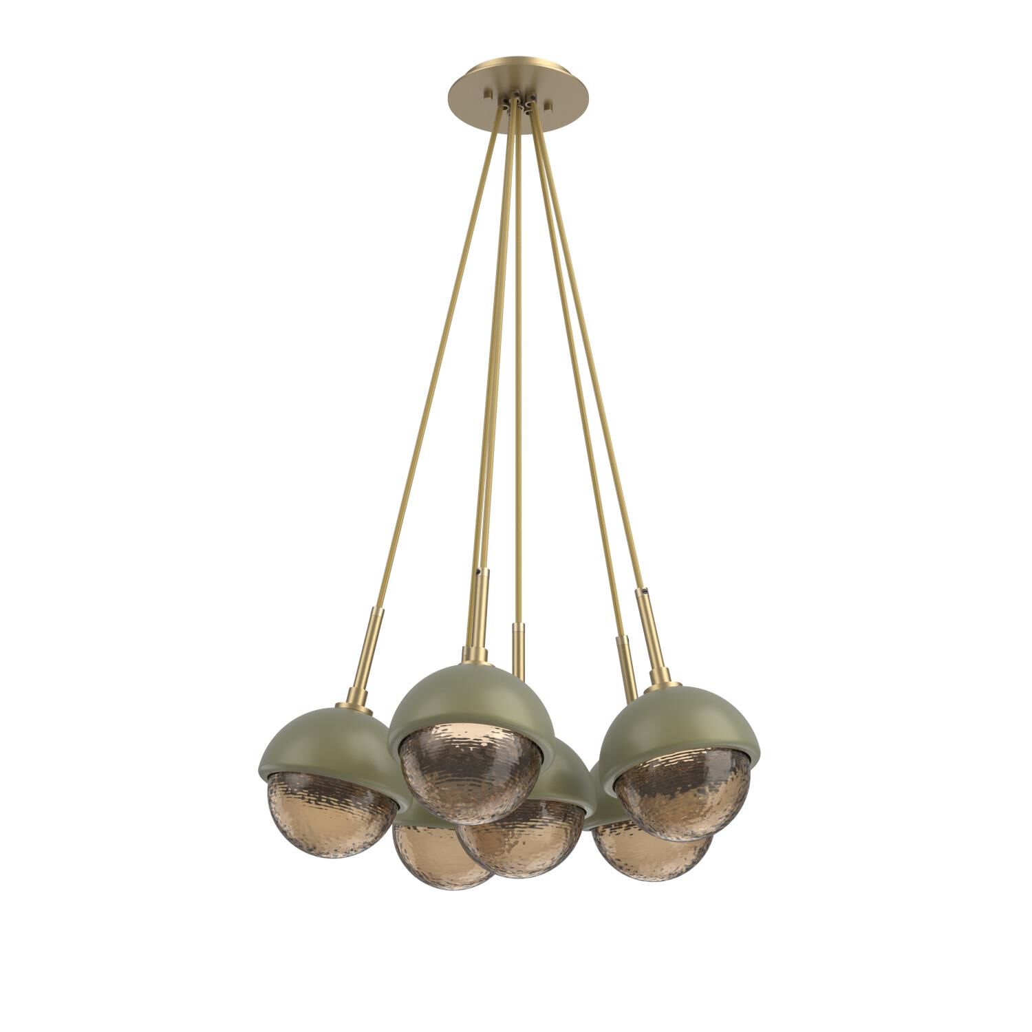 Shown in Gilded Brass finish and Bronze glass and Sage Green accent