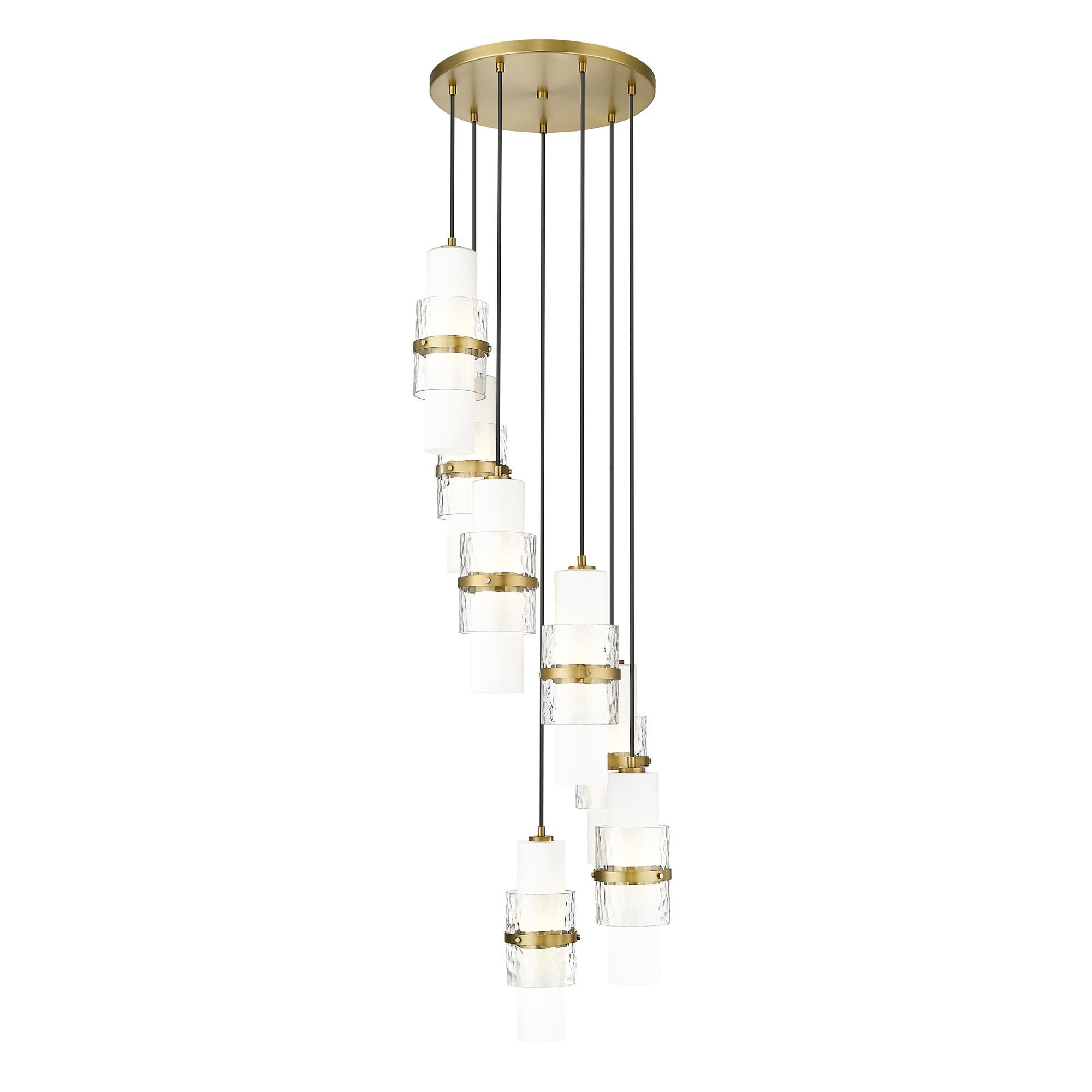 Shown in Modern Gold finish and Clear + Etched Opal glass and Clear + Etched Opal shade