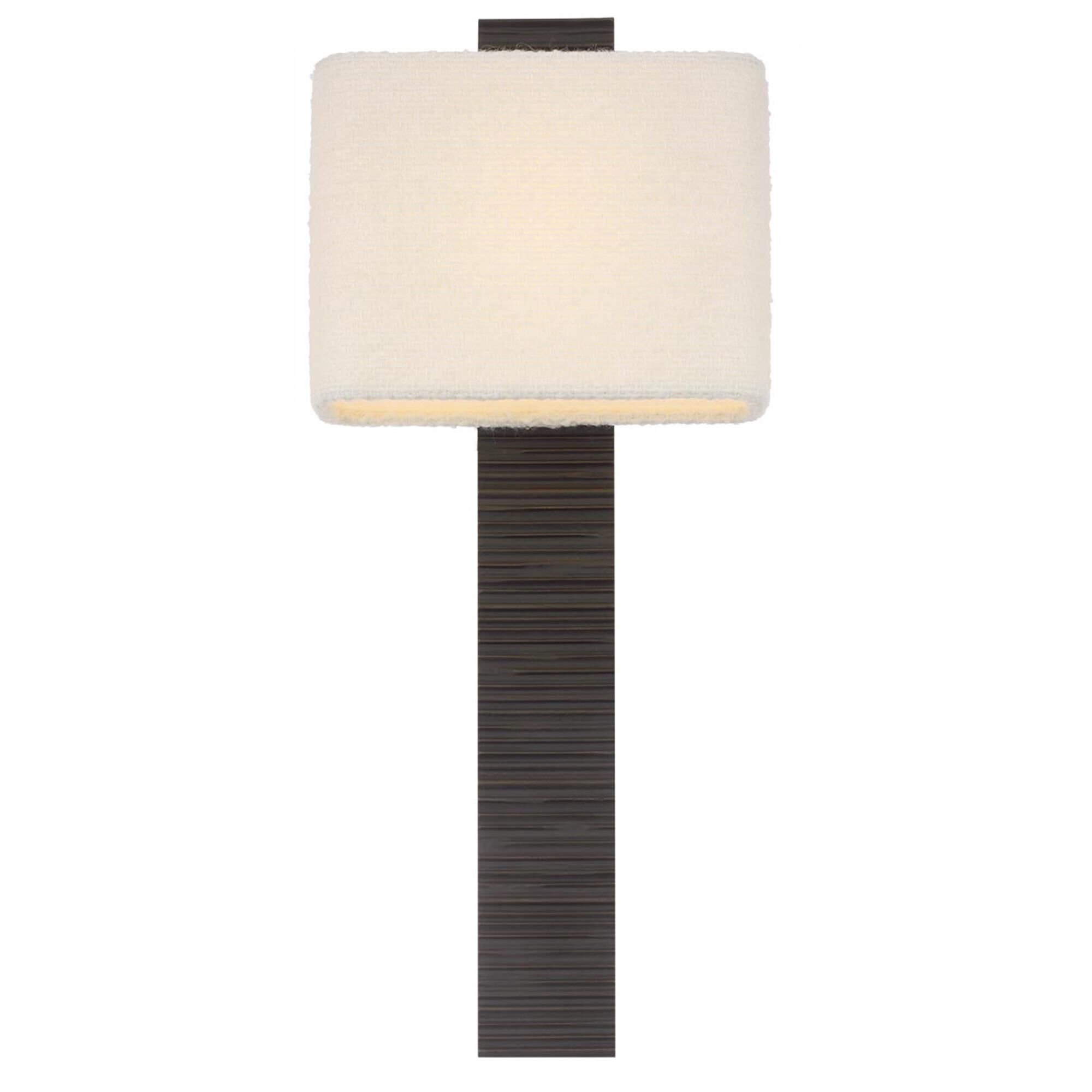 Shown in Ridged Carbon finish and Boucle Rectangle shade