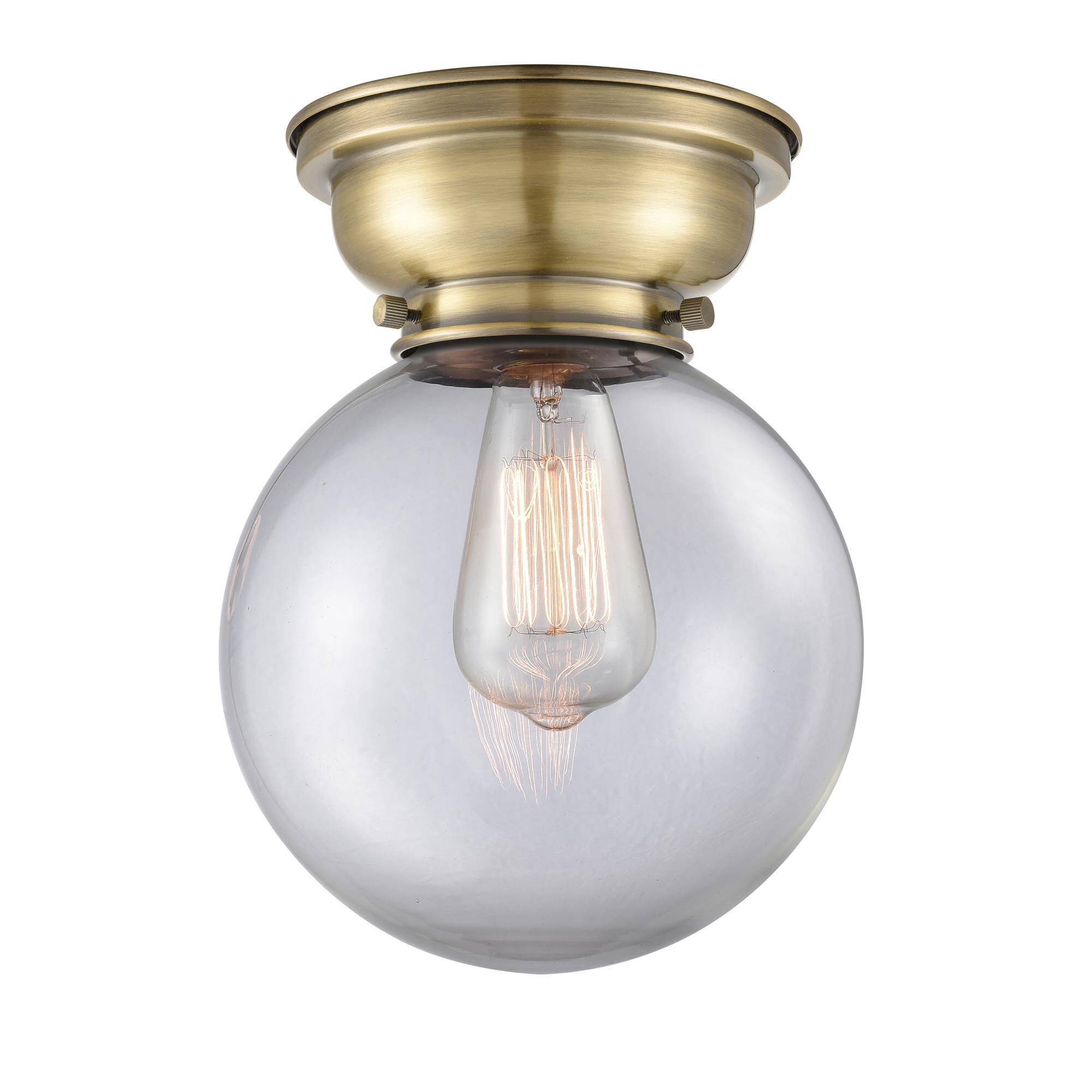 Shown in Antique Brass finish and Globe glass and Glass shade