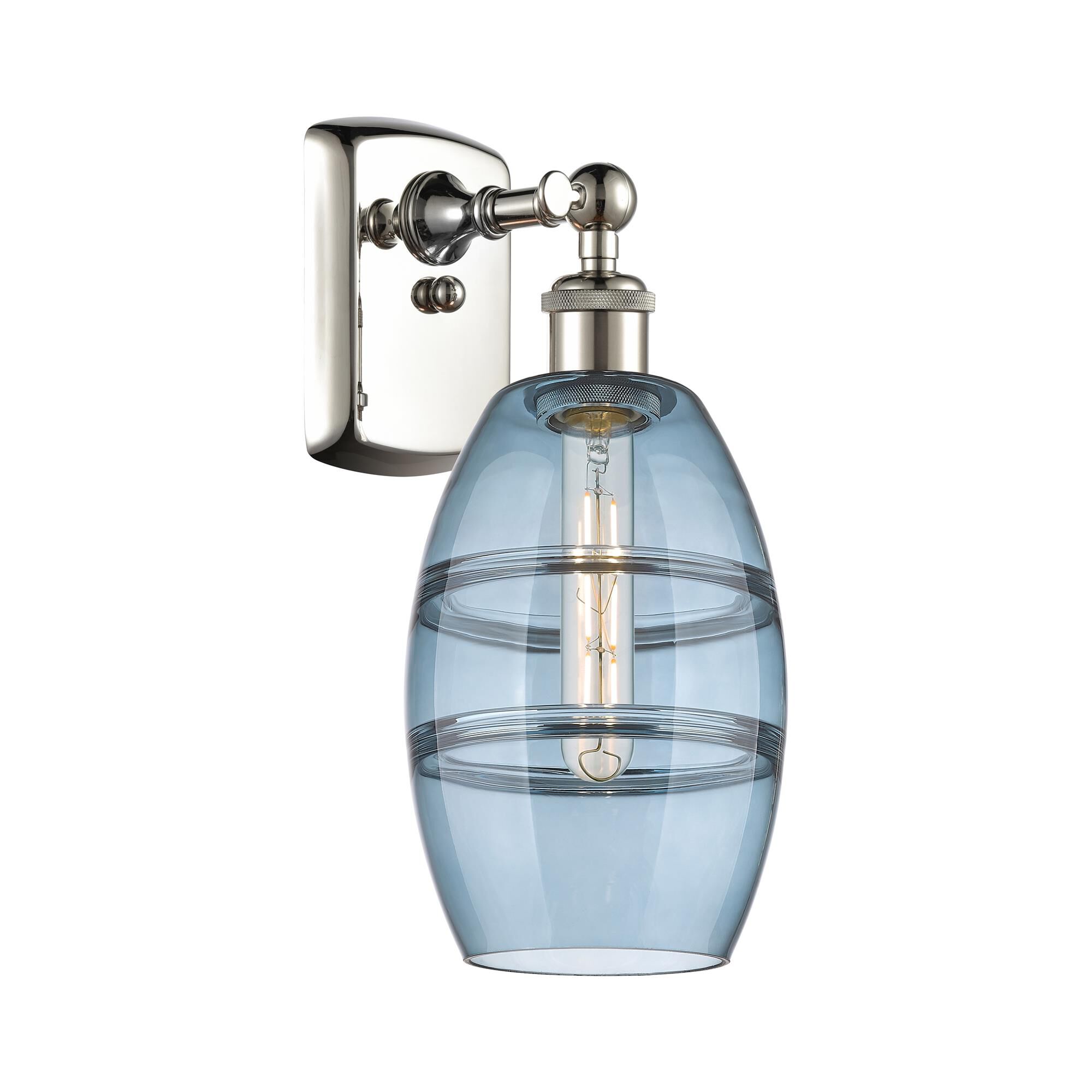 Shown in Polished Nickel finish and Princess Blue glass