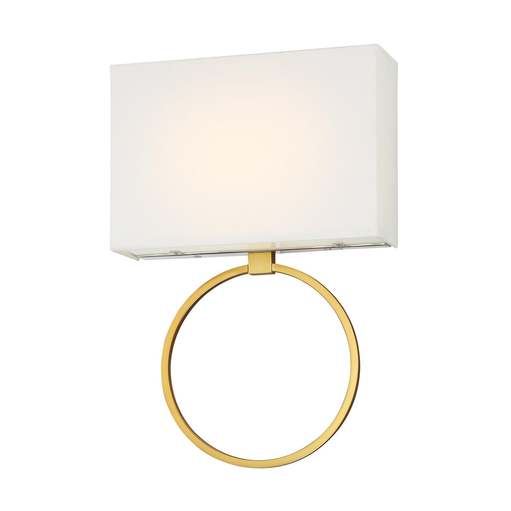 Shown in Painted Honey Gold With Polish finish and White glass and Fabric shade