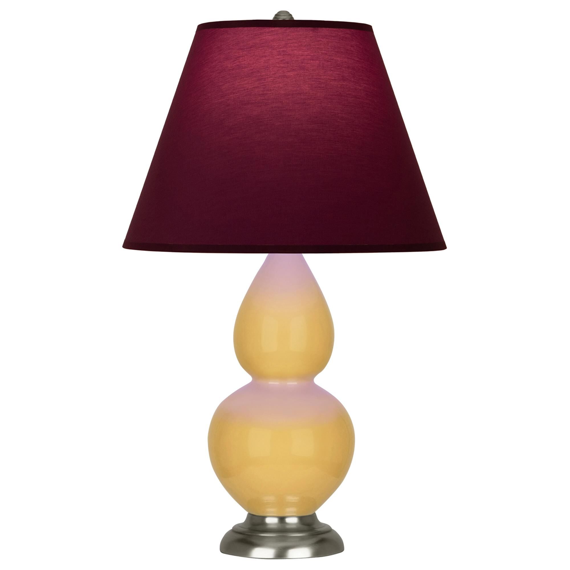 Shown in Sunset finish and Plum and Lavender shade and Antique Silver accent