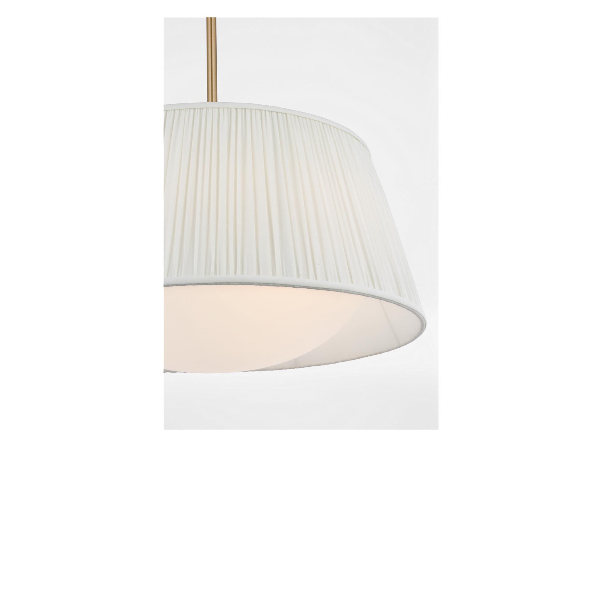 Shown in Satin Brass finish and Mushroom Pleat Fabric shade