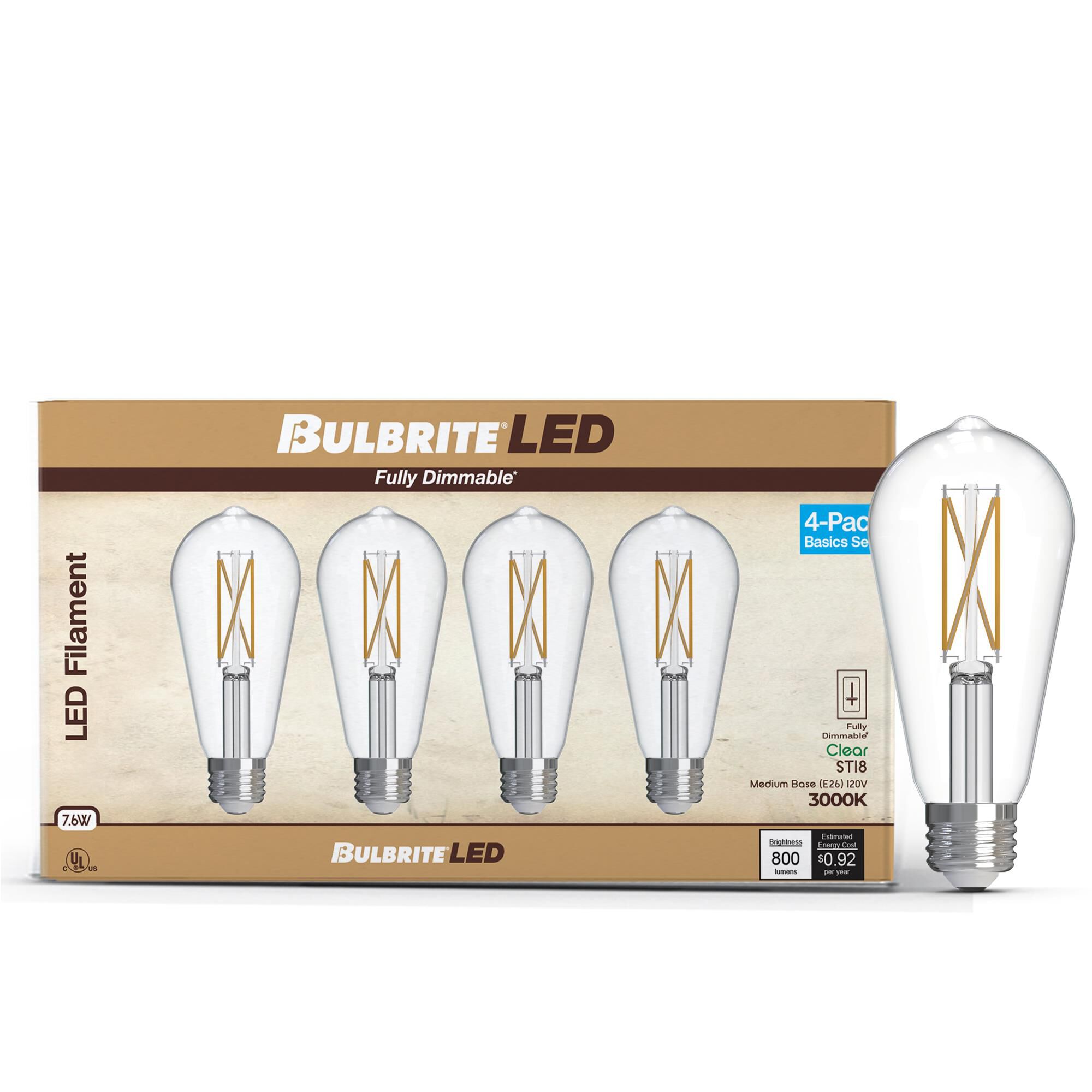 Clear ST18 Base E26 3000K LED Light Bulb Pack of 4 by Bulbrite
